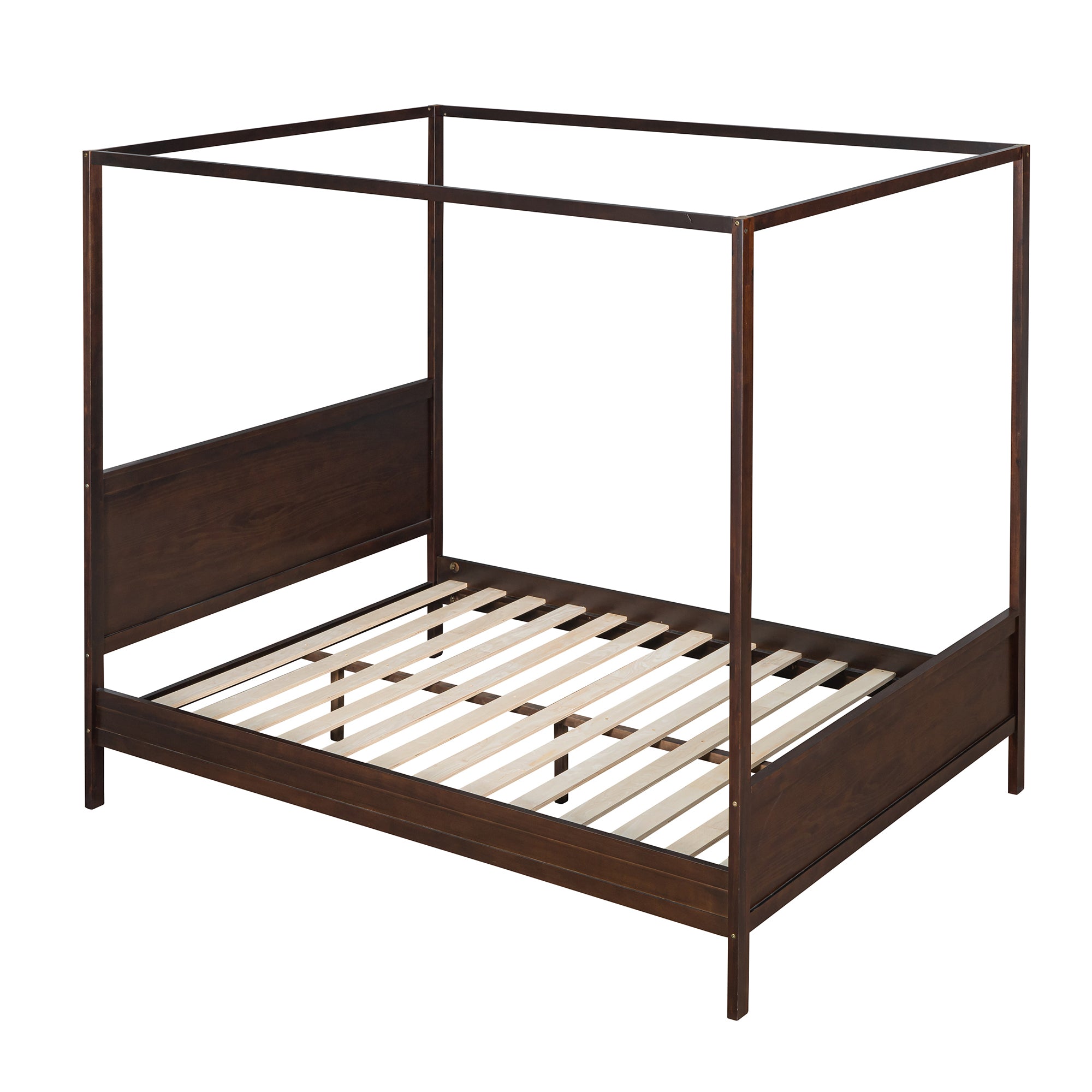 Queen Wood Frame Canopy Bed with Headboard and Footboard