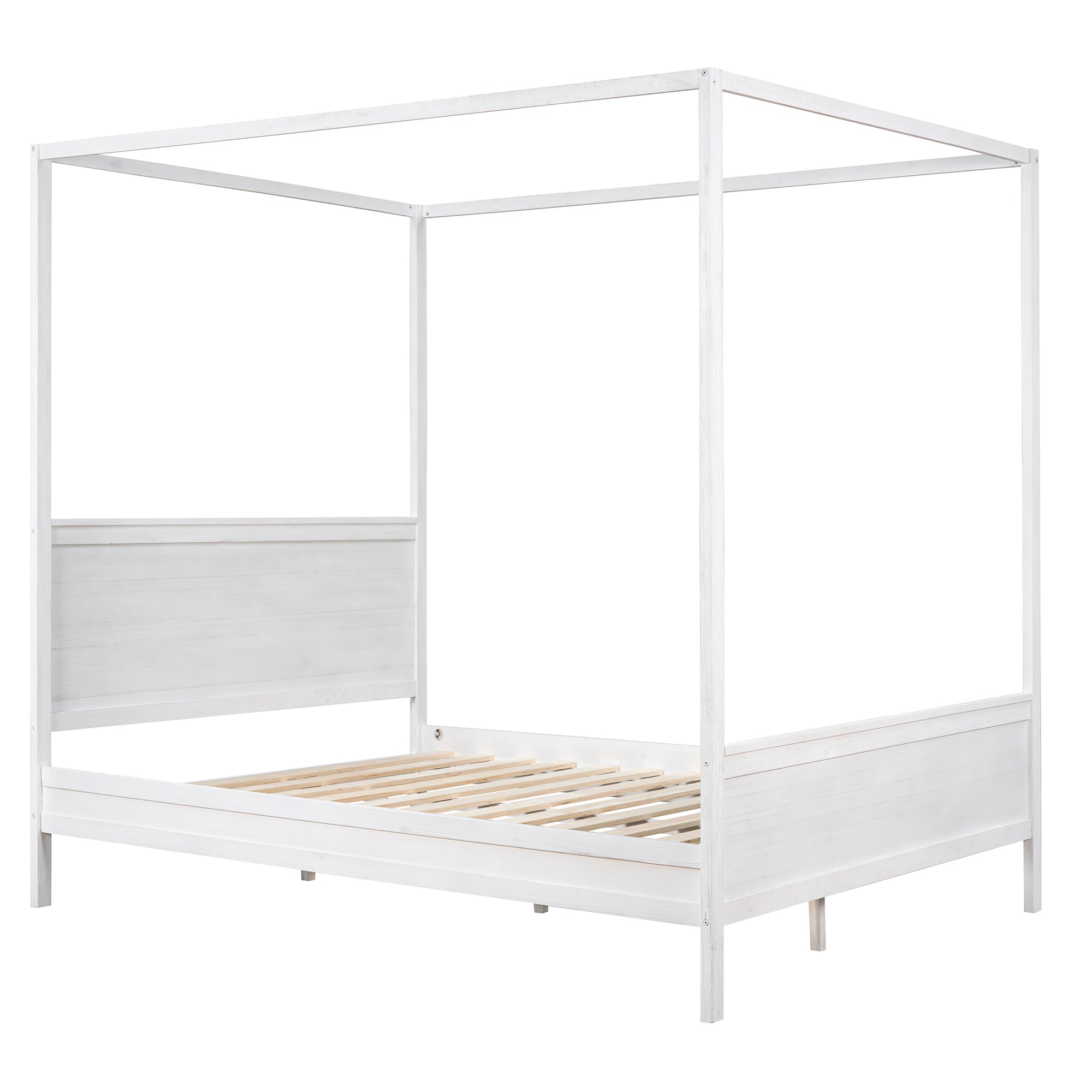 Queen Wood Frame Canopy Bed with Headboard and Footboard