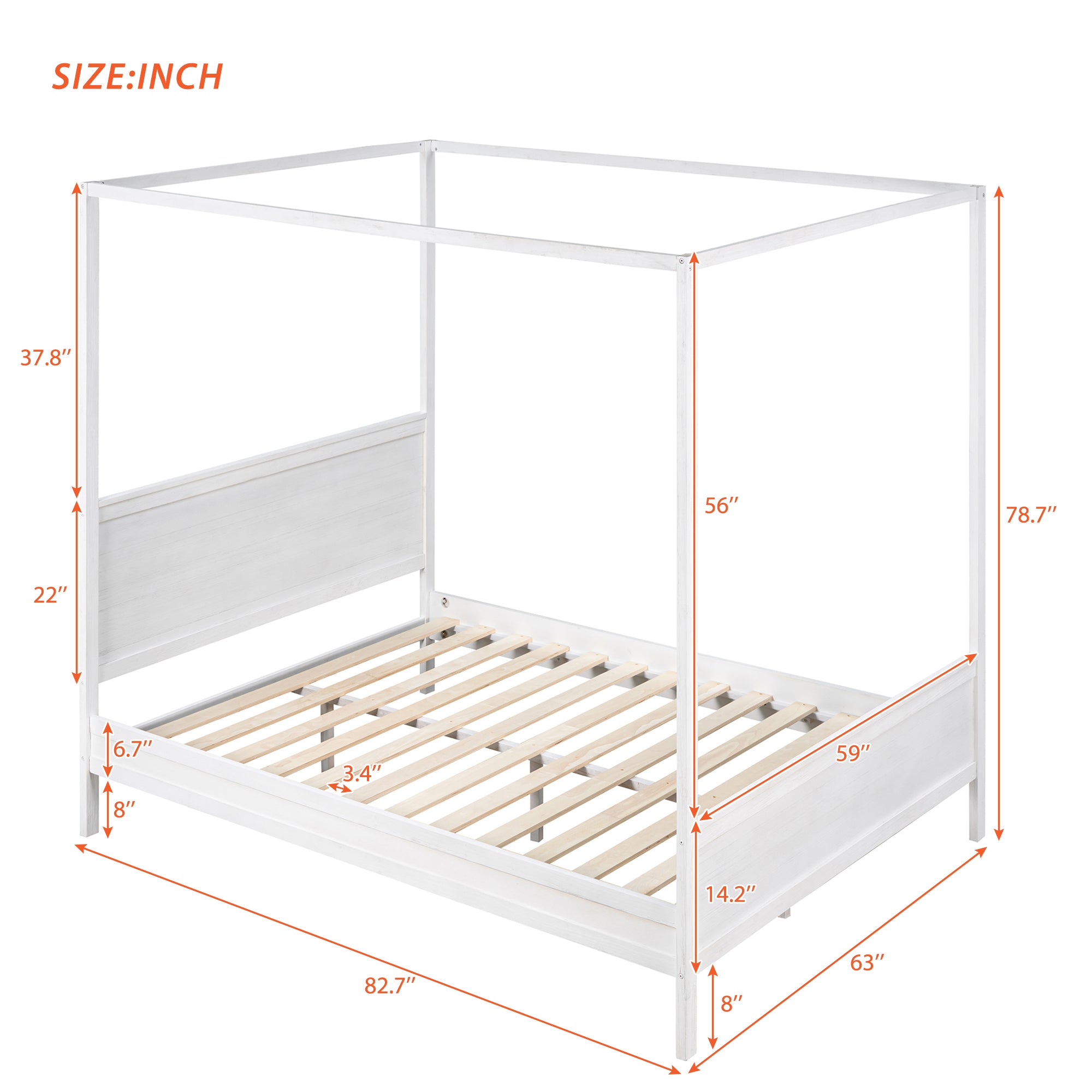 Queen Wood Frame Canopy Bed with Headboard and Footboard