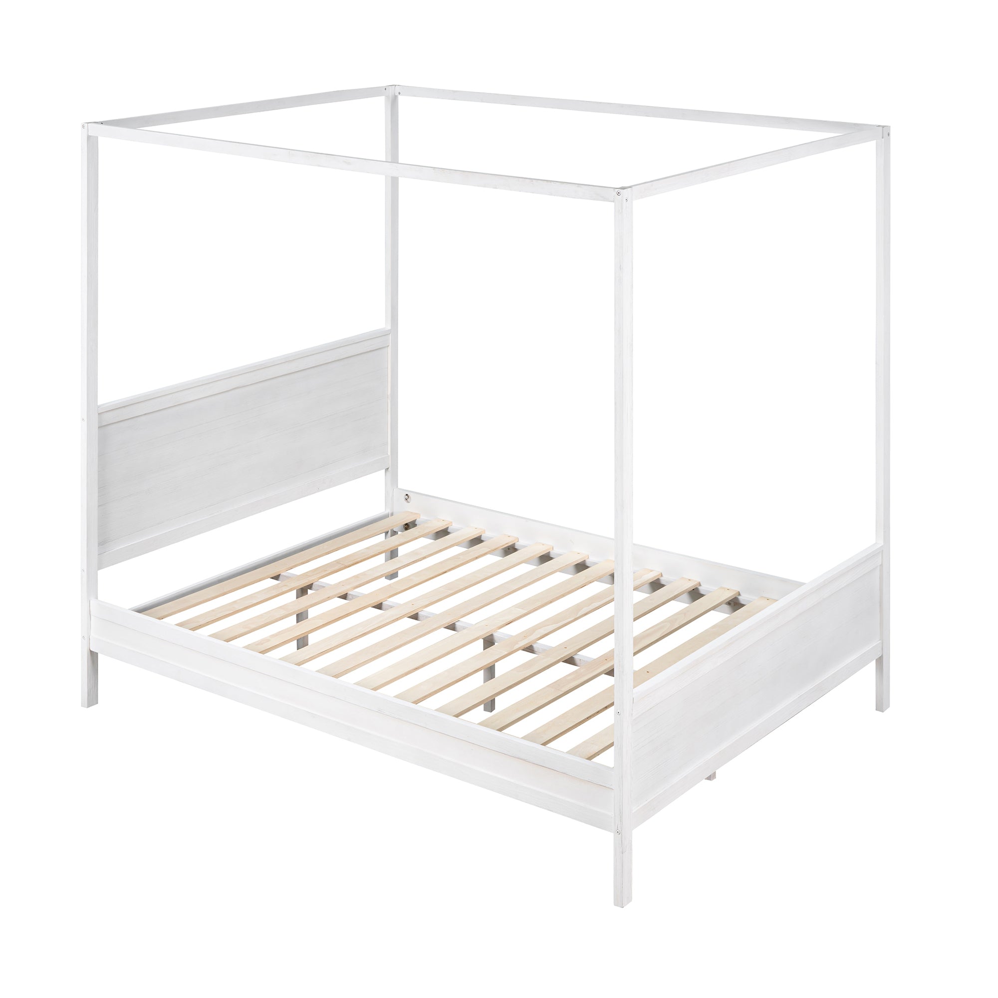 Queen Wood Frame Canopy Bed with Headboard and Footboard