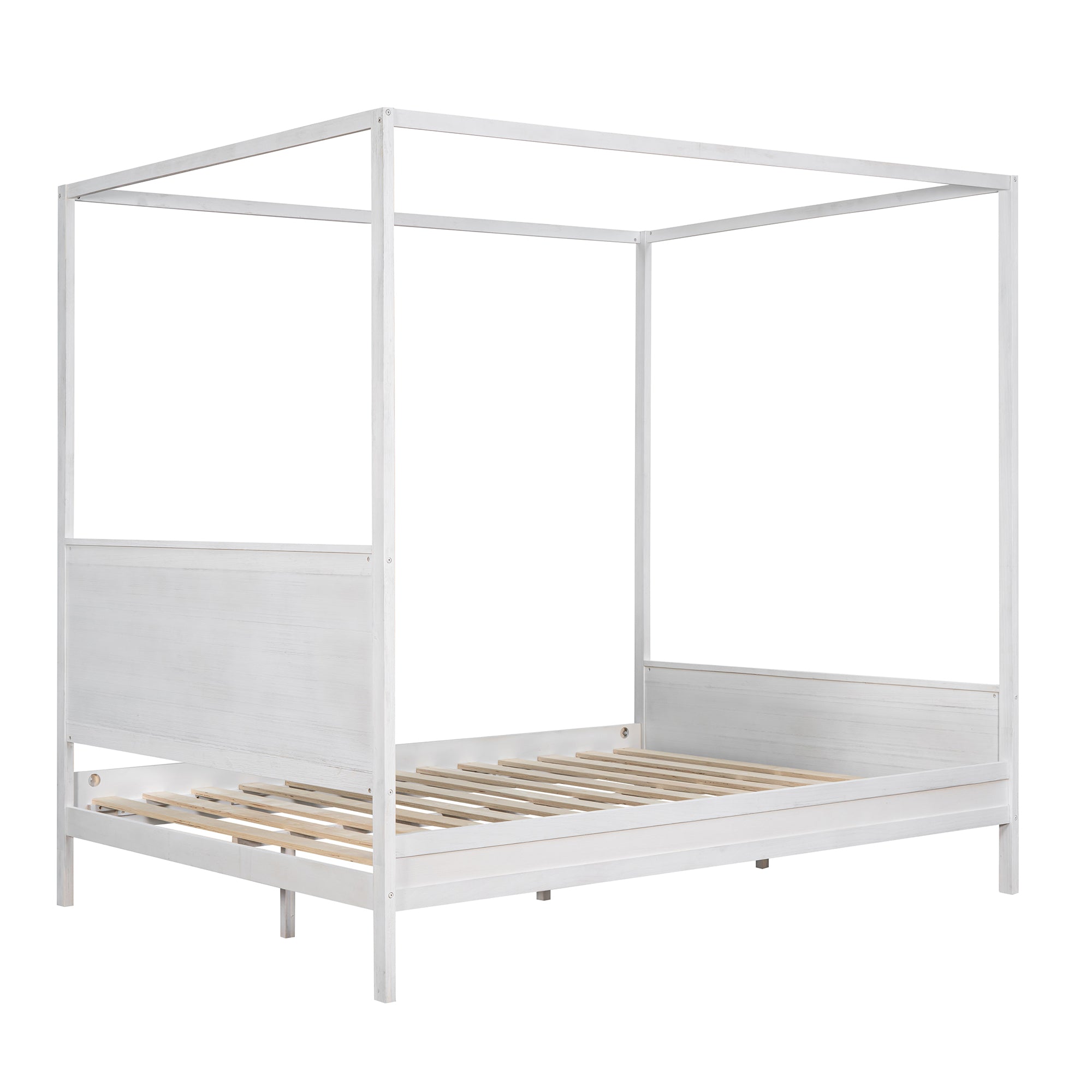 Queen Wood Frame Canopy Bed with Headboard and Footboard