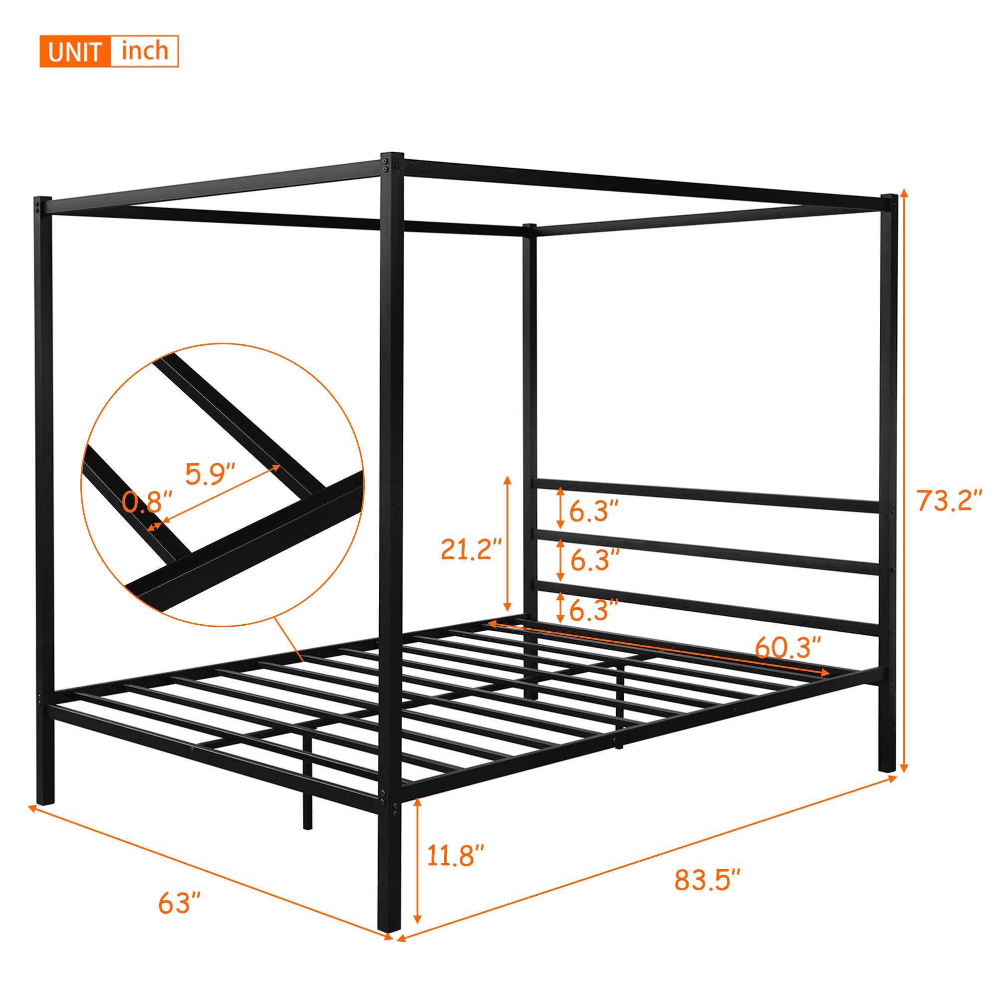 Queen Metal Frame Canopy Platform Bed with Center Legs