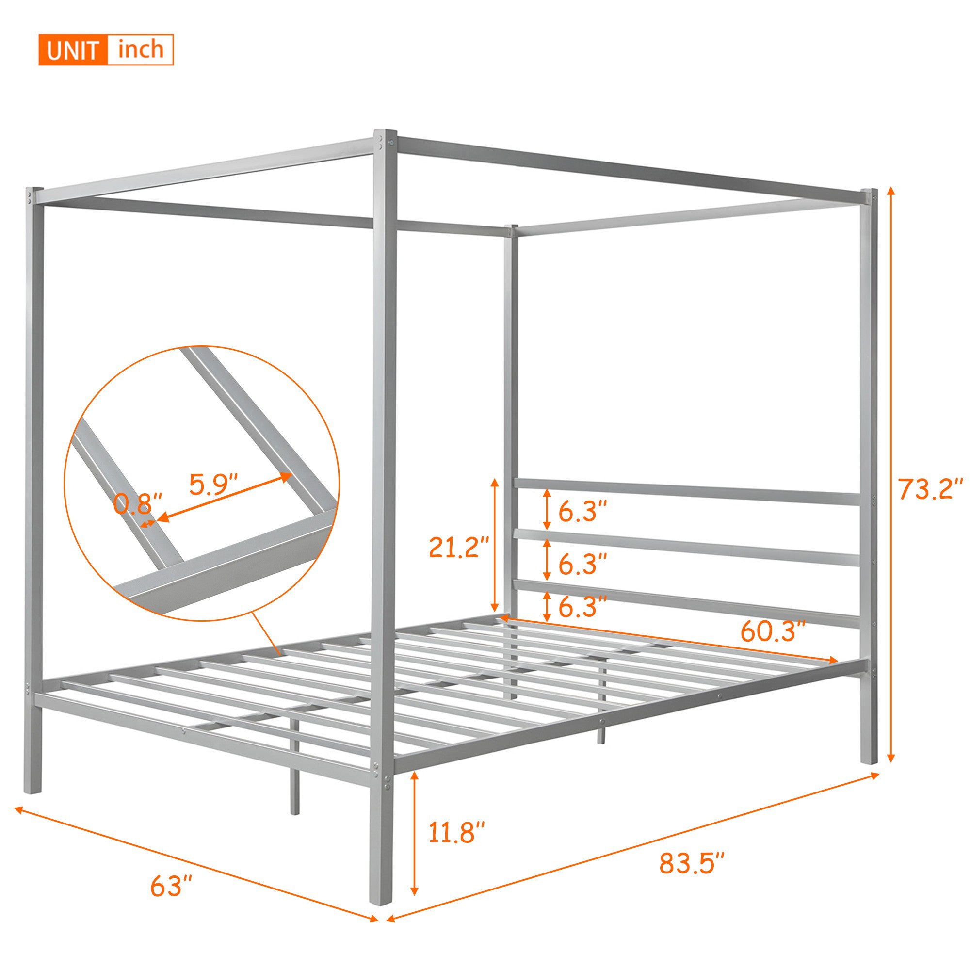 Queen Metal Frame Canopy Platform Bed with Center Legs