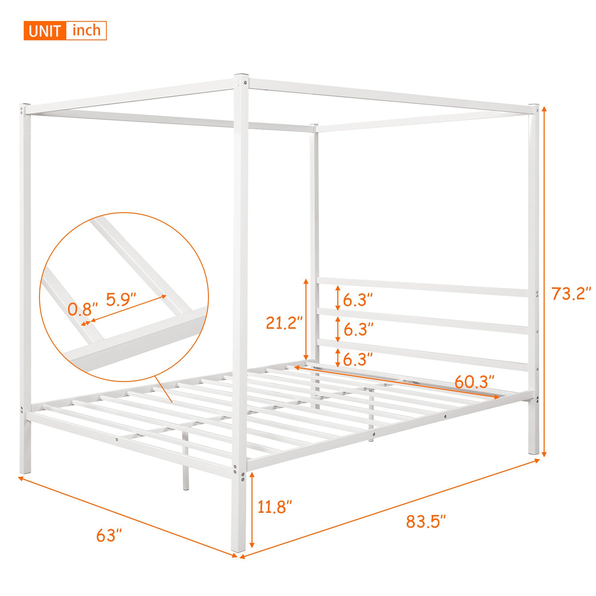 Queen Metal Frame Canopy Platform Bed with Center Legs