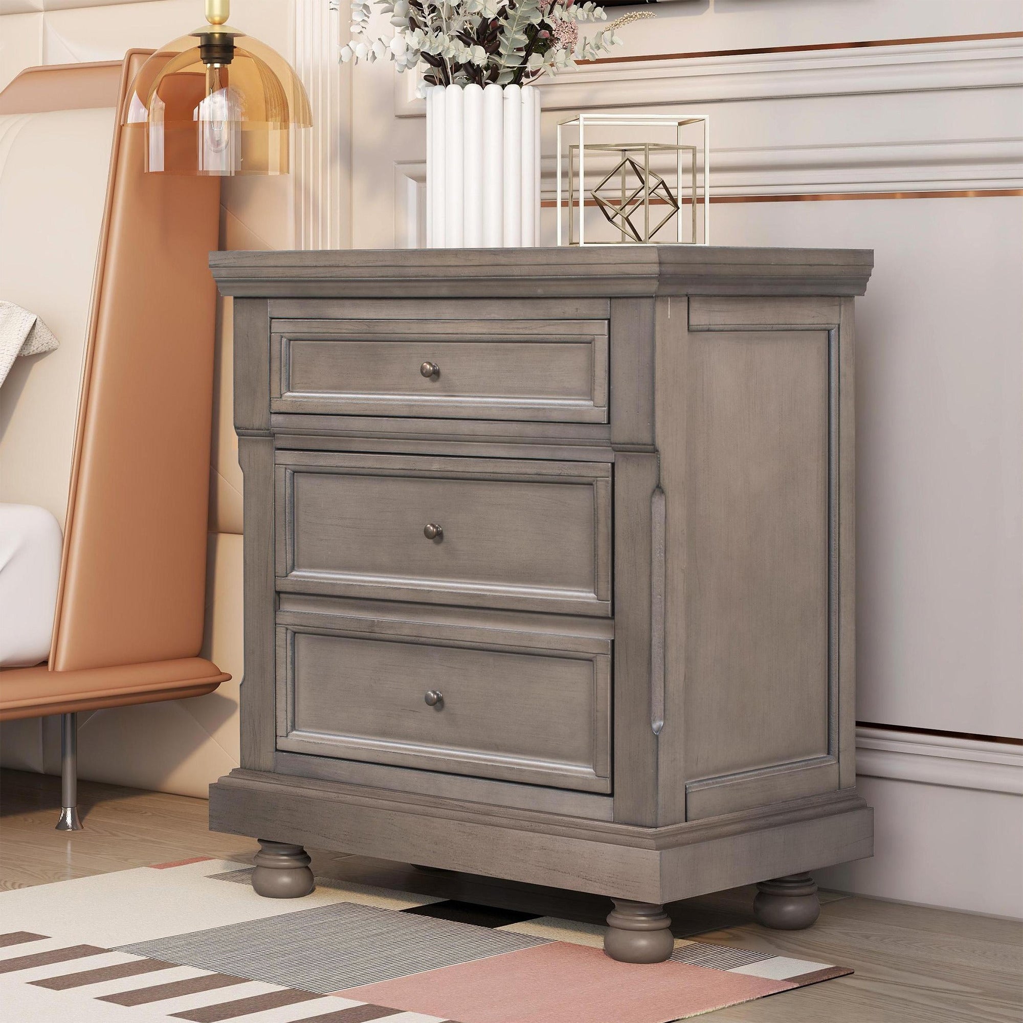 3-Drawer Wood Nightstand