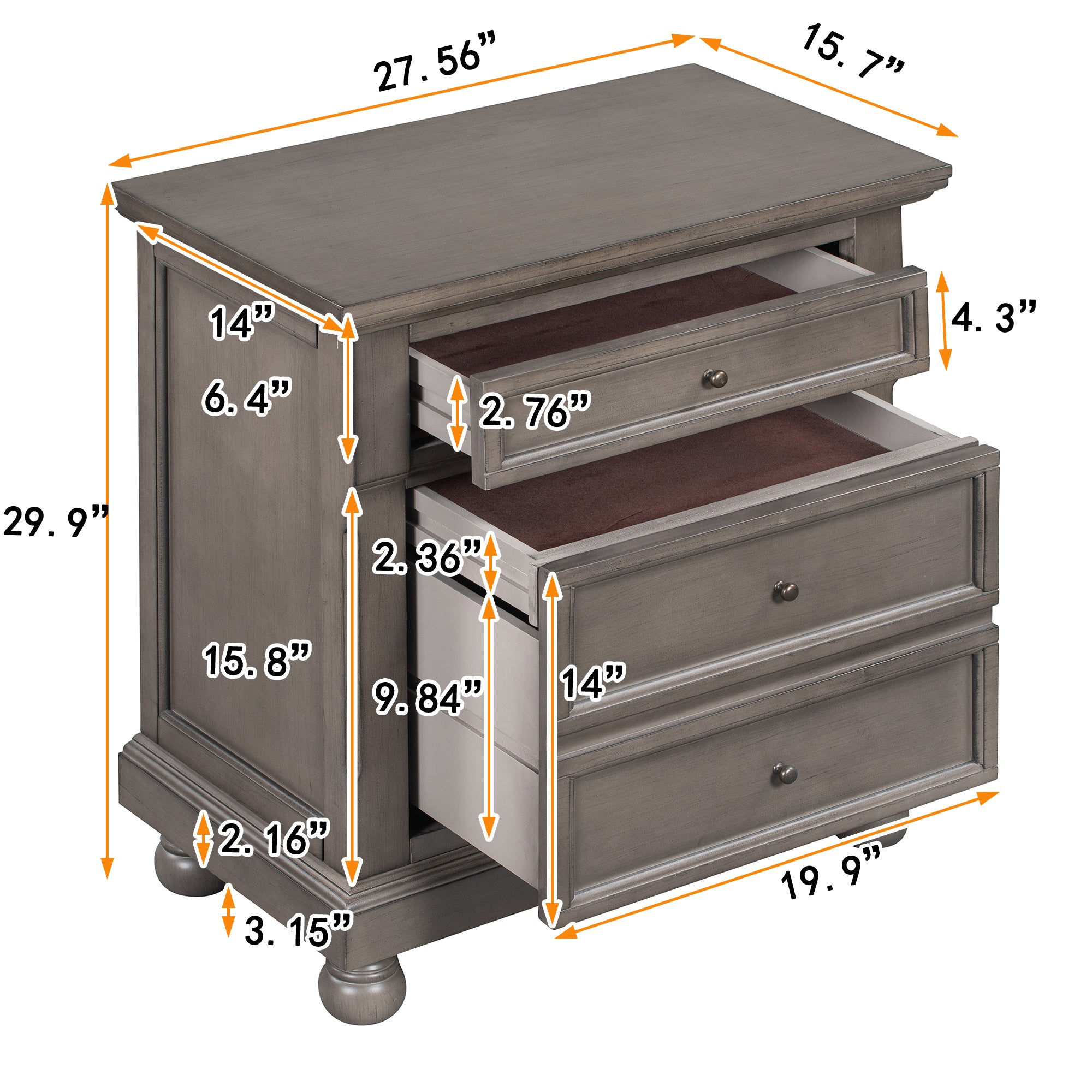 3-Drawer Wood Nightstand