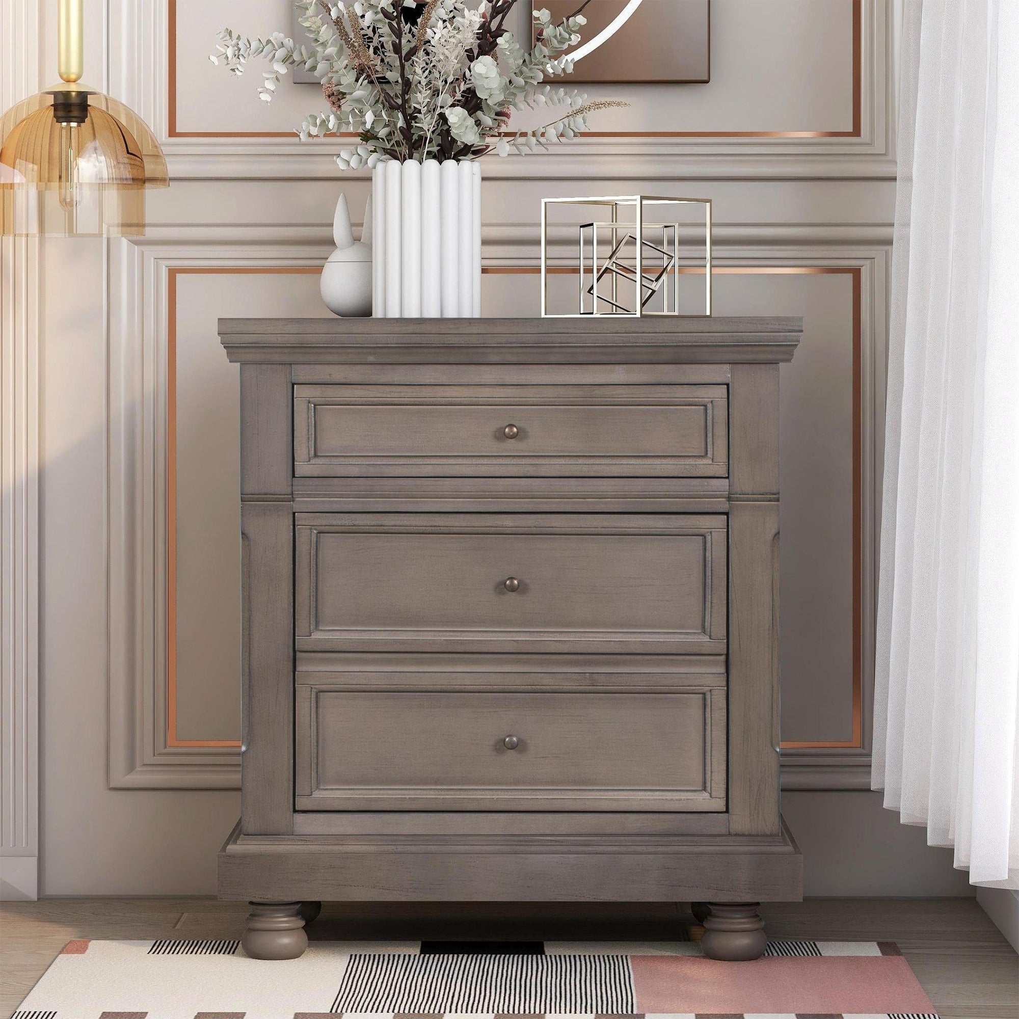 3-Drawer Wood Nightstand