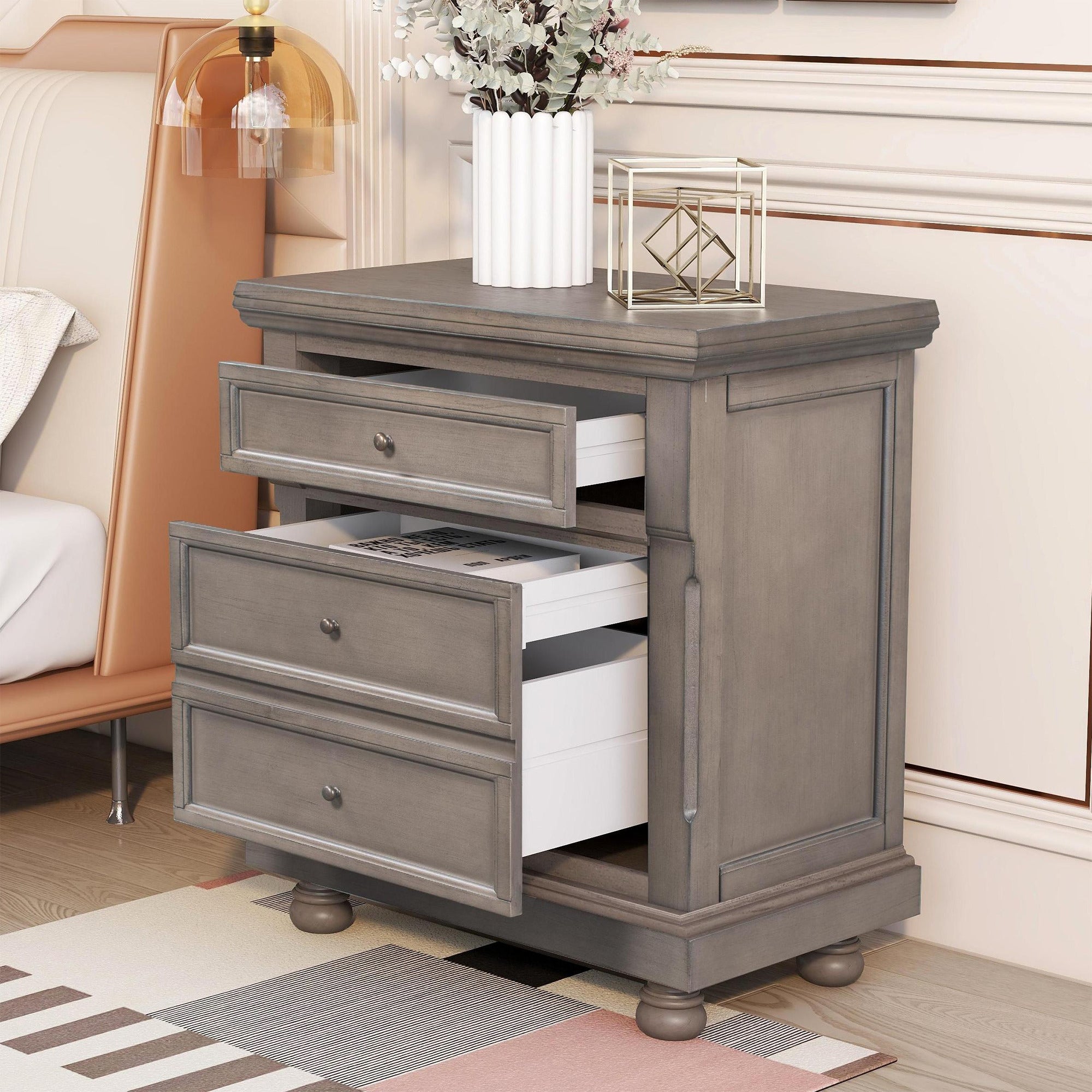 3-Drawer Wood Nightstand