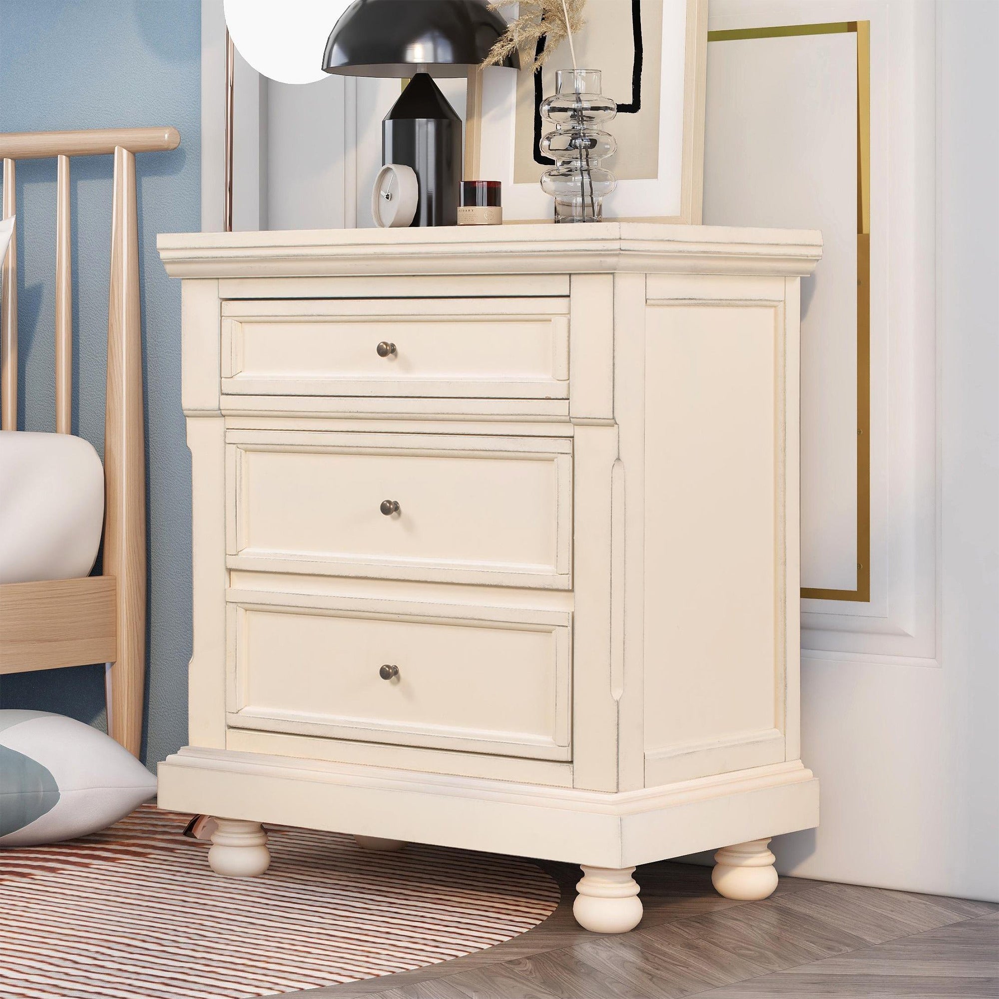 3-Drawer Wood Nightstand