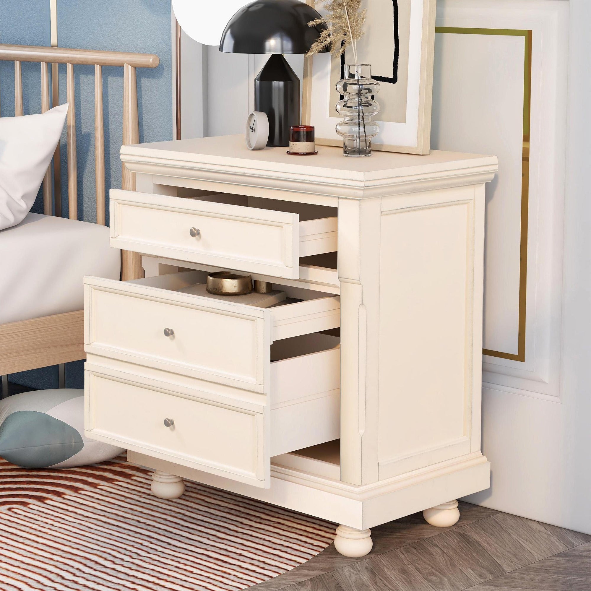 3-Drawer Wood Nightstand