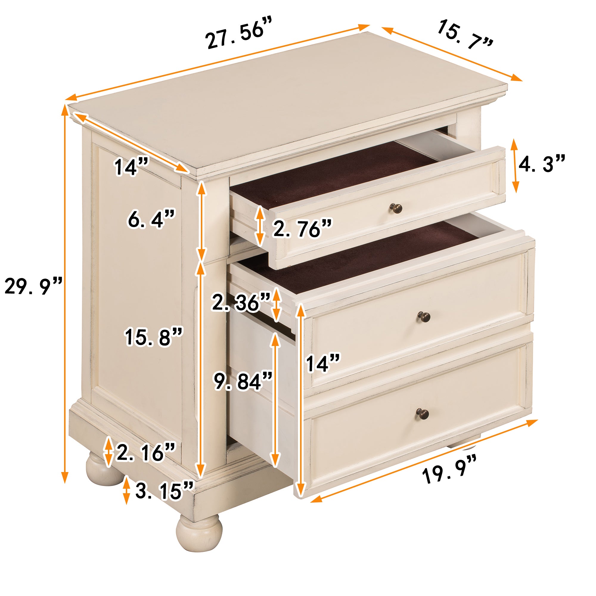 3-Drawer Wood Nightstand