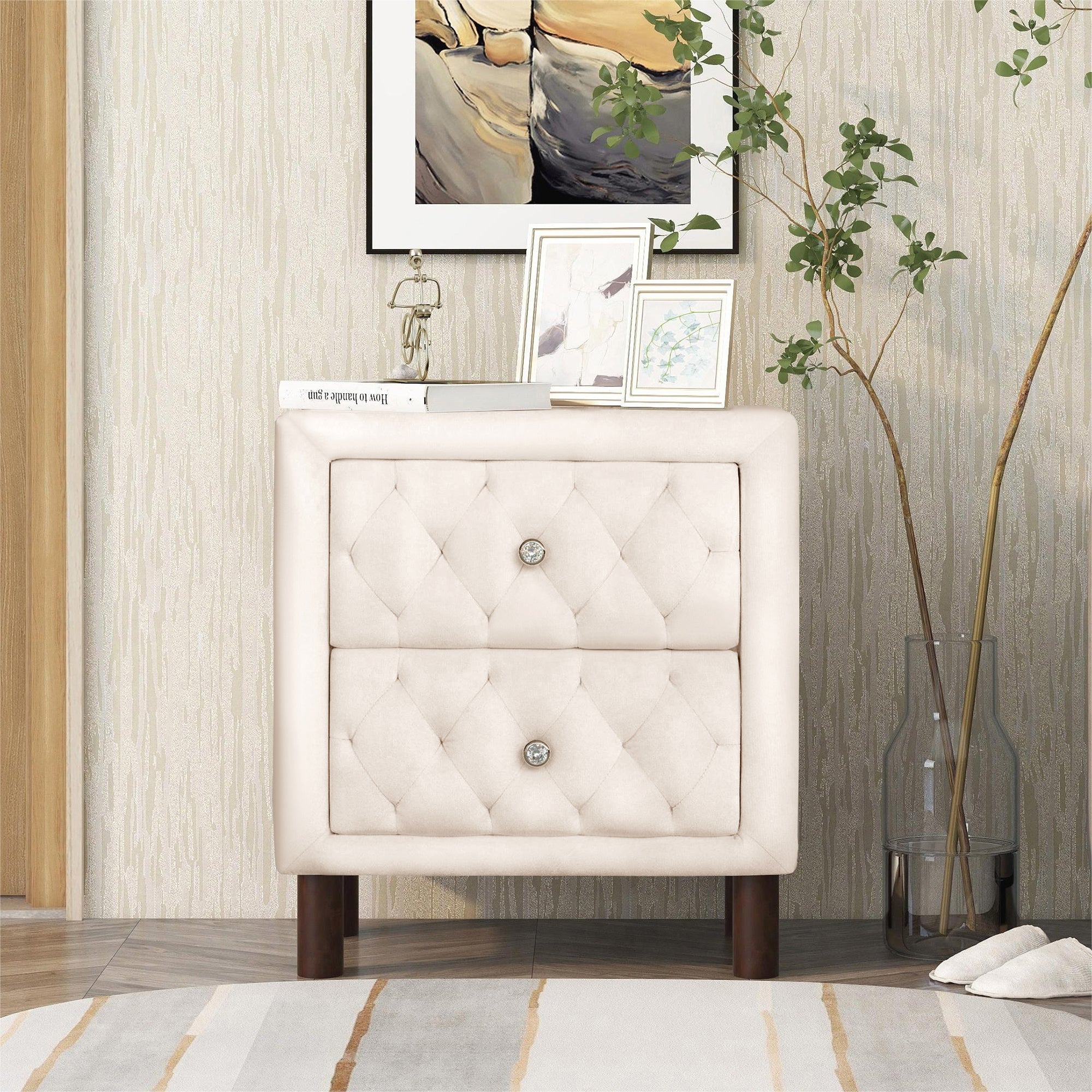 2-Drawer Upholstered Wood Nightstand