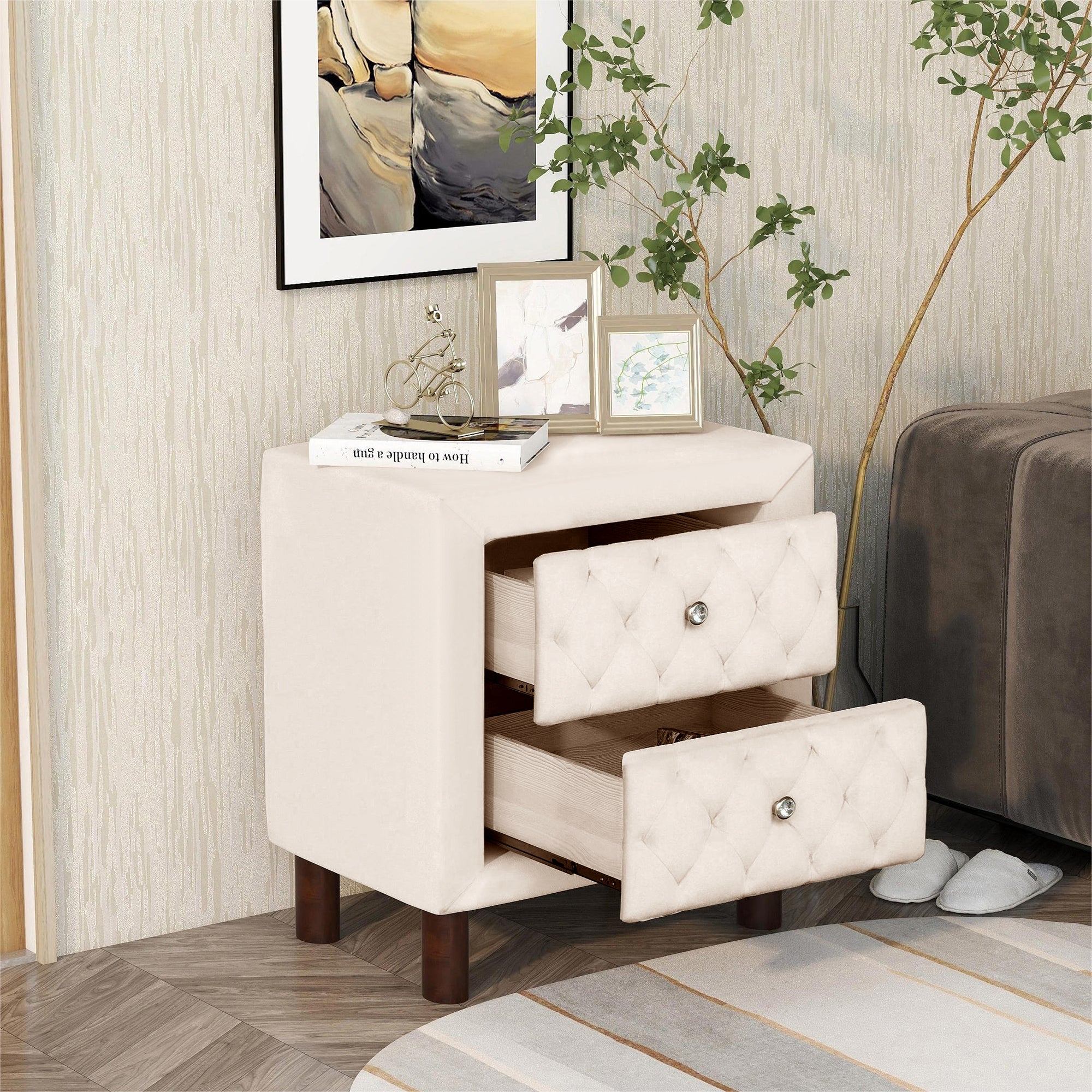 2-Drawer Upholstered Wood Nightstand