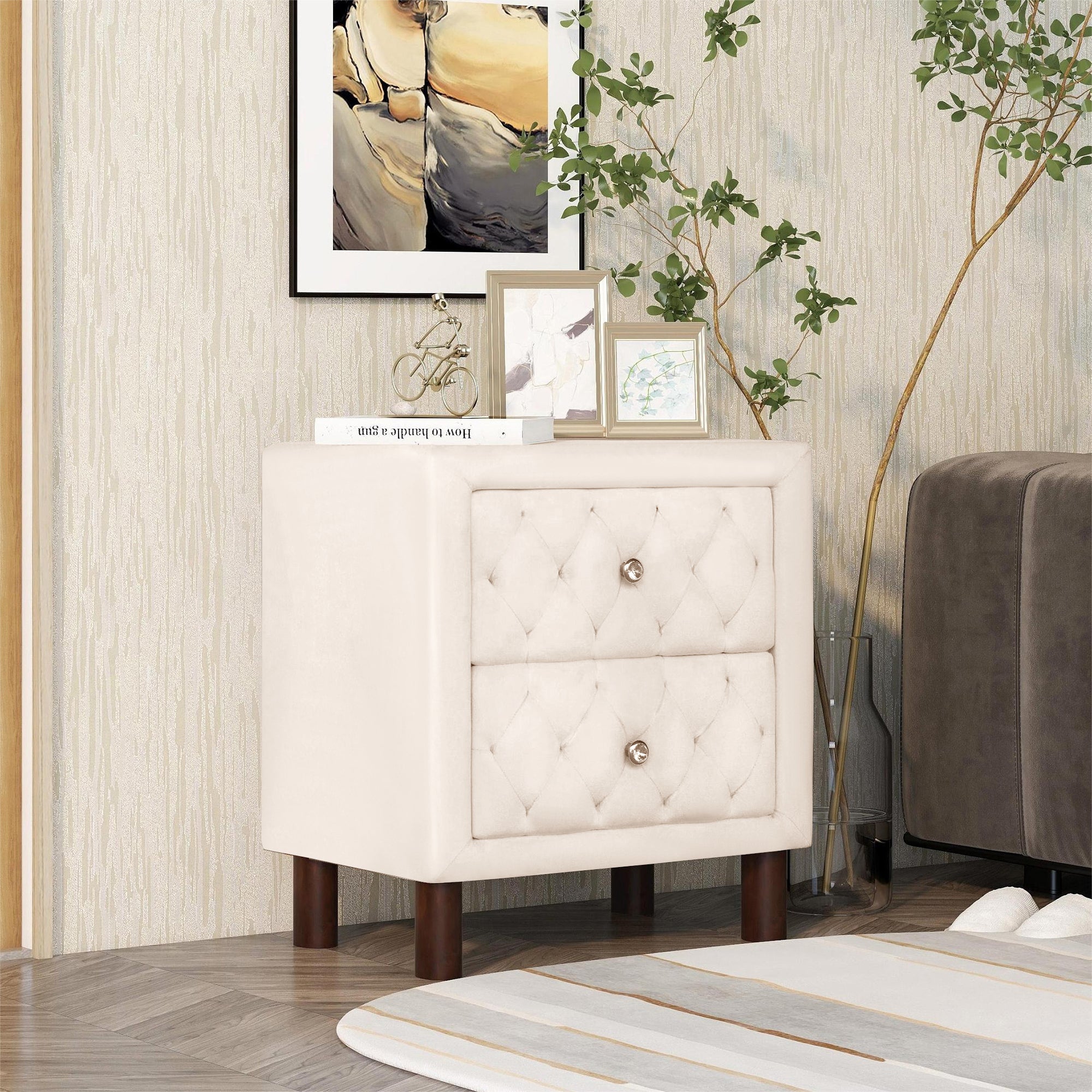 2-Drawer Upholstered Wood Nightstand