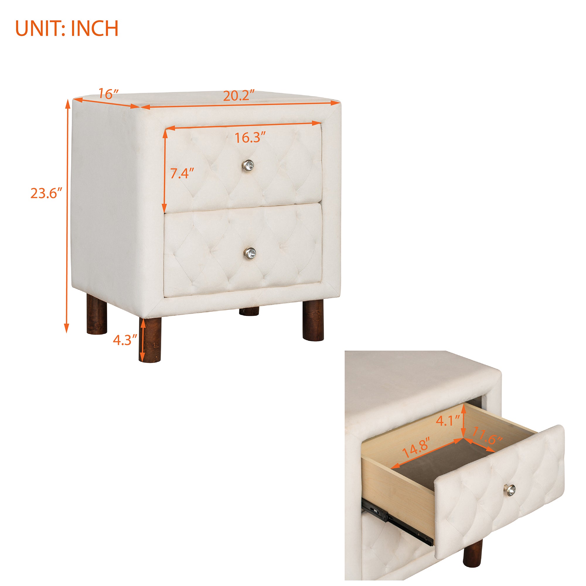 2-Drawer Upholstered Wood Nightstand