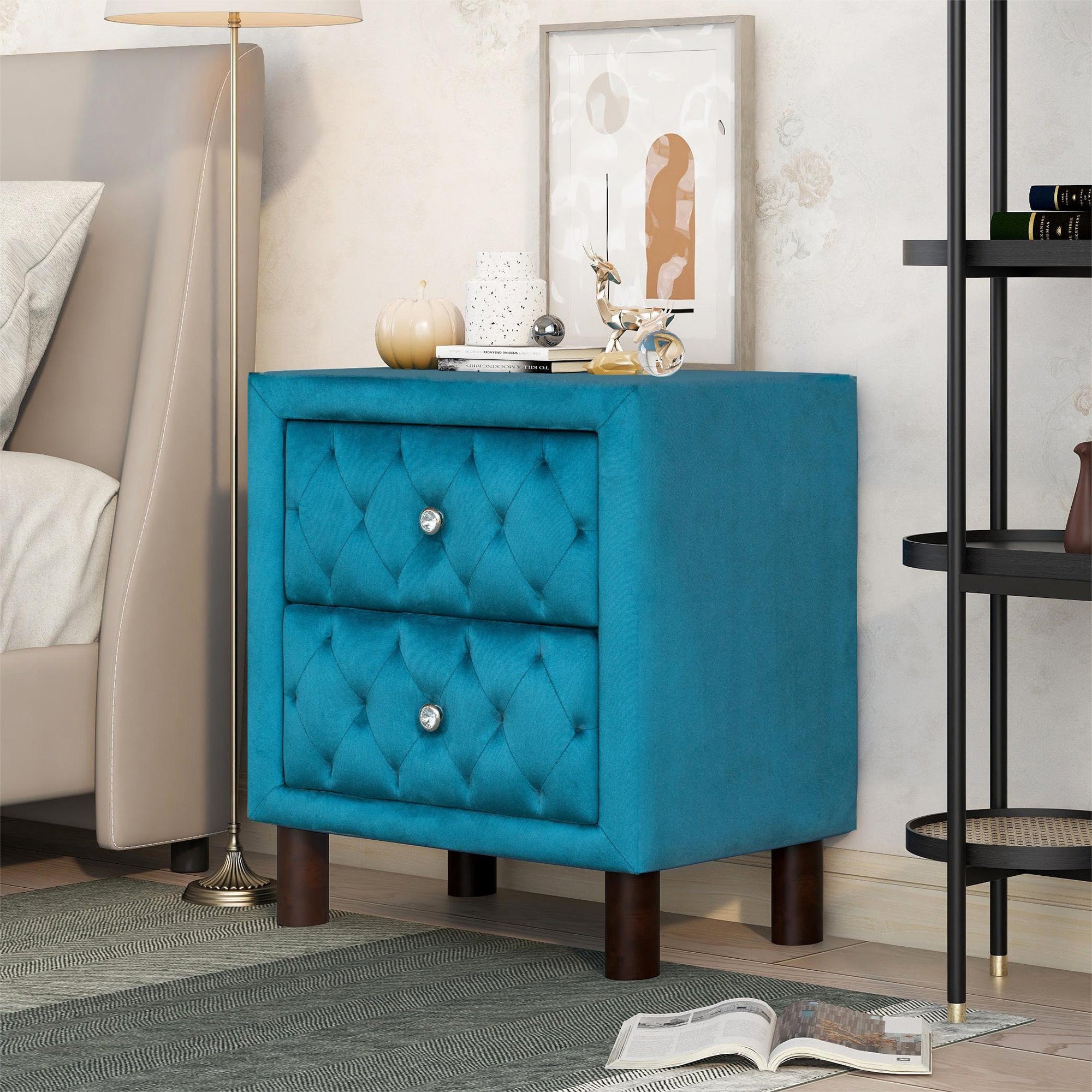 2-Drawer Upholstered Wood Nightstand