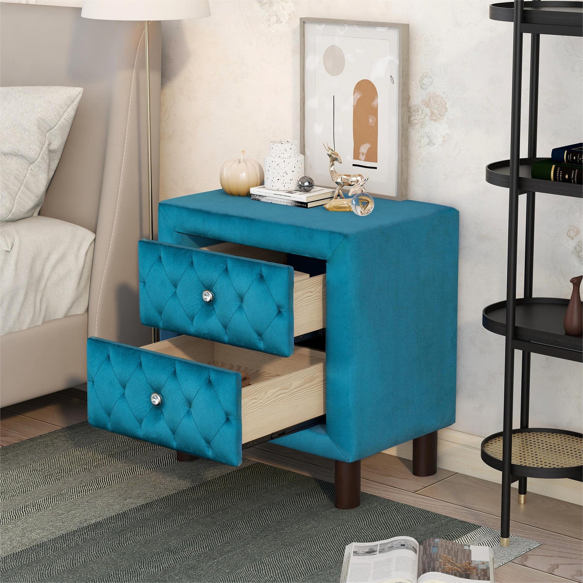 2-Drawer Upholstered Wood Nightstand