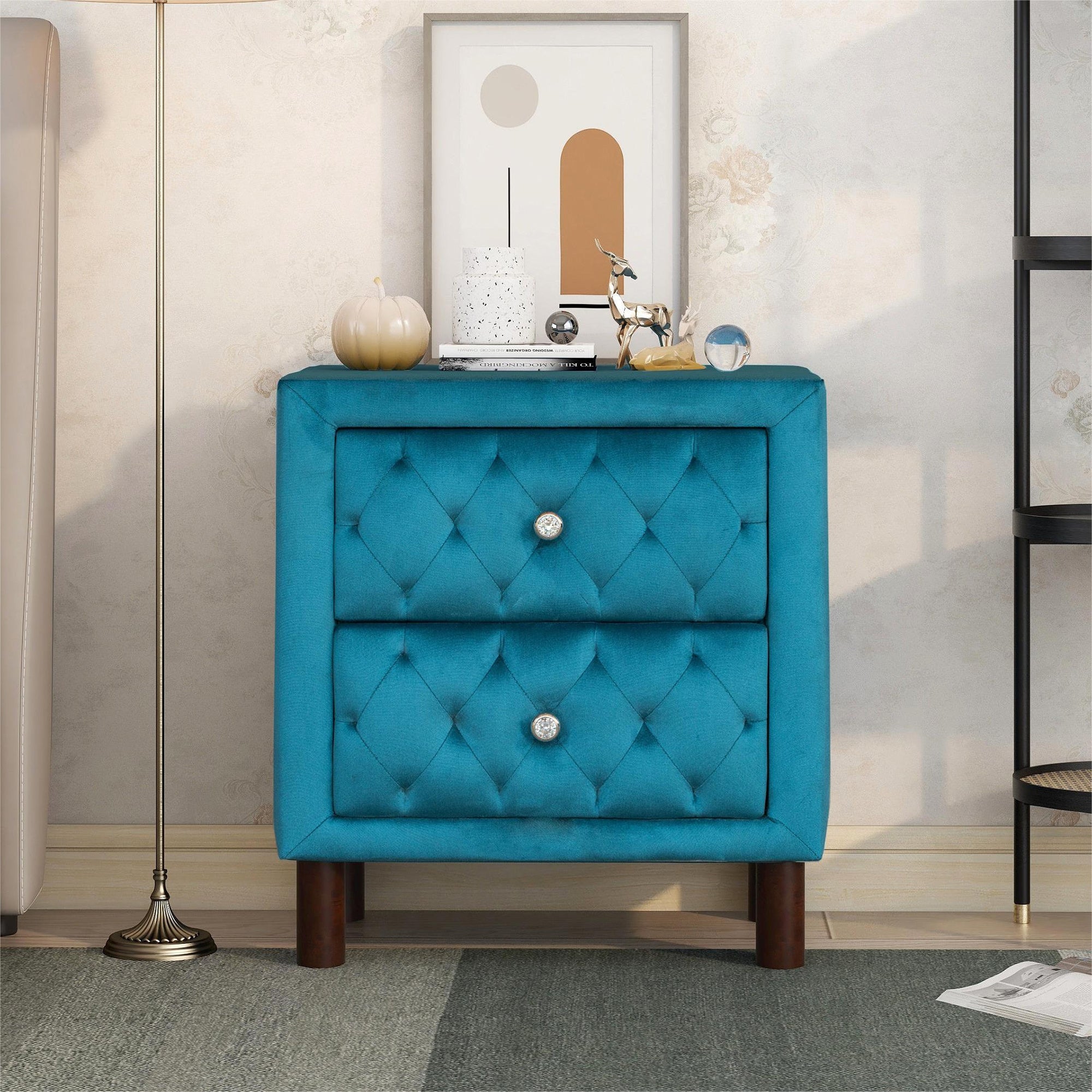 2-Drawer Upholstered Wood Nightstand