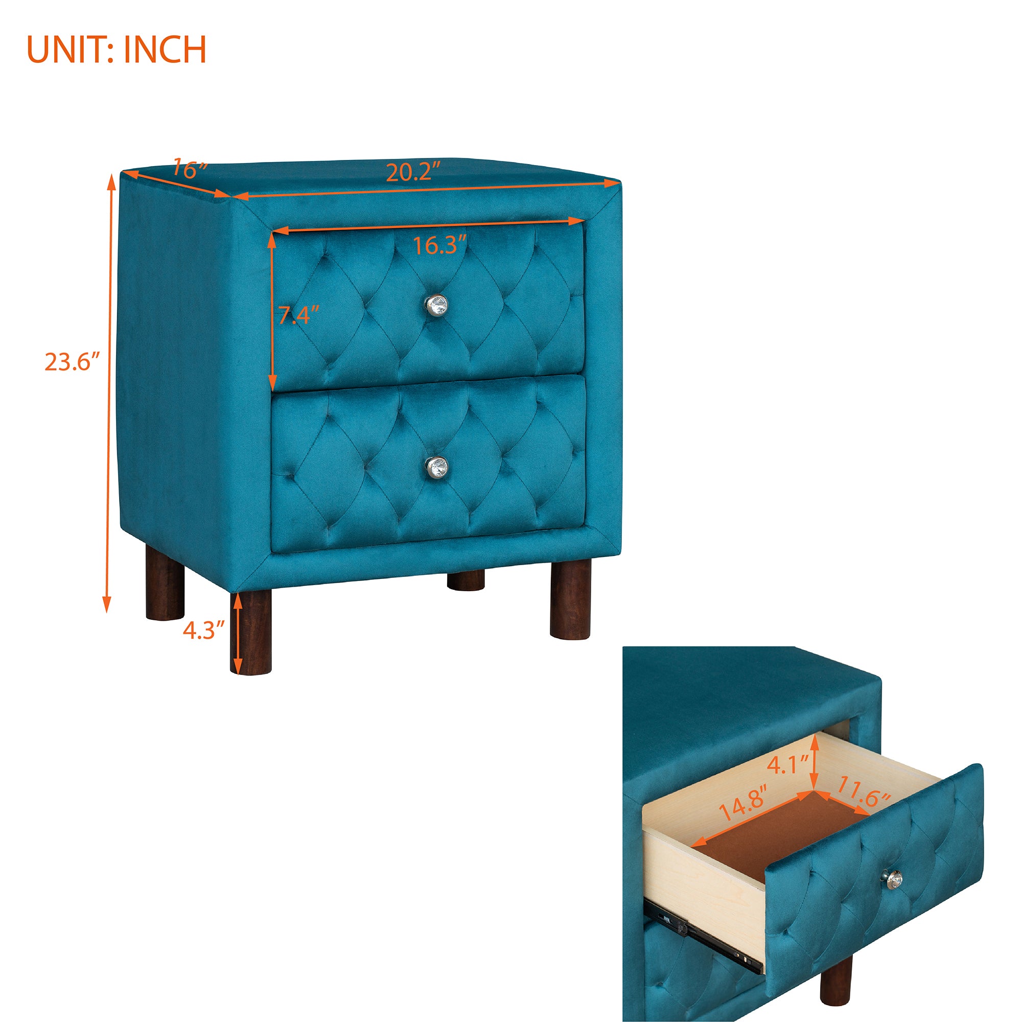 2-Drawer Upholstered Wood Nightstand