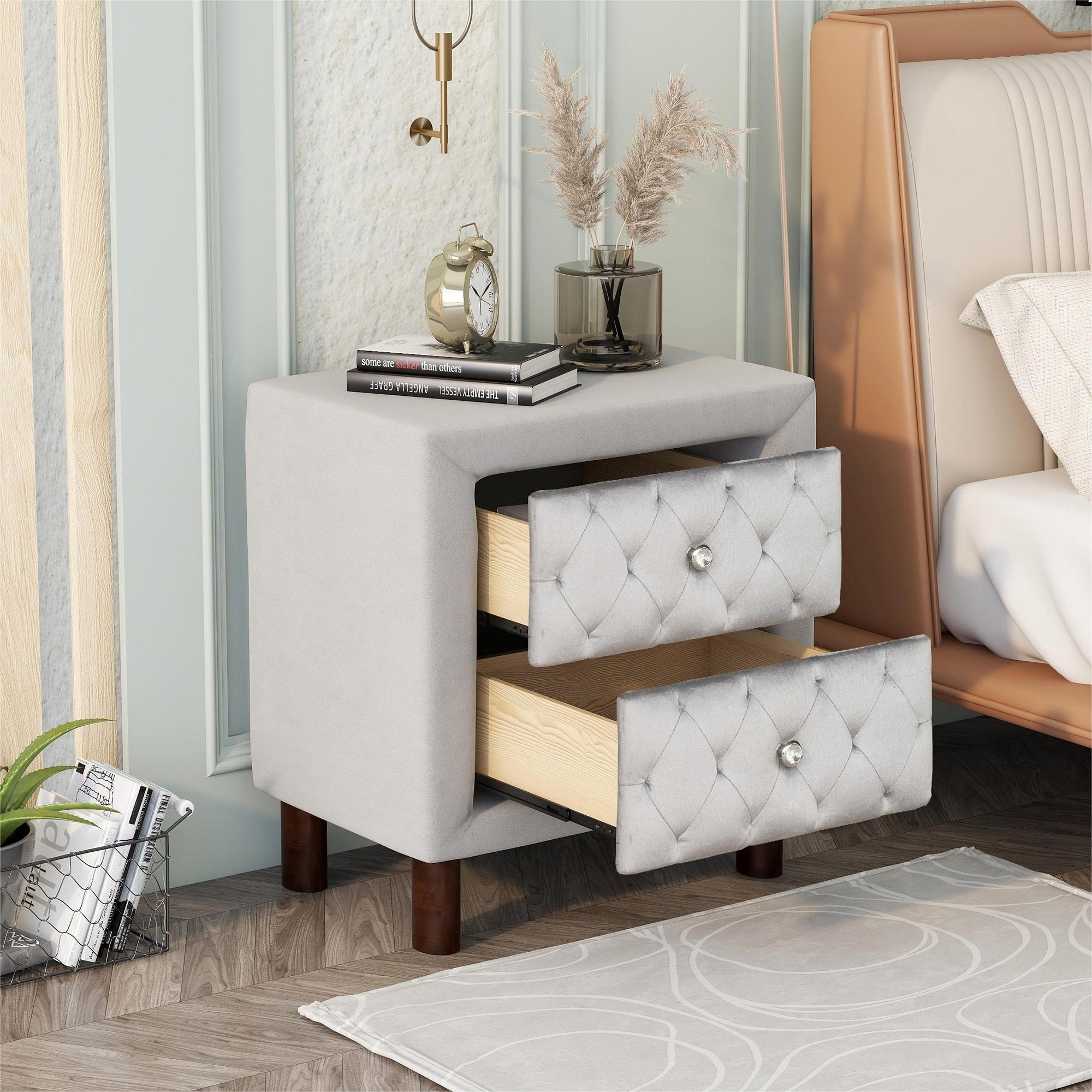 2-Drawer Upholstered Wood Nightstand