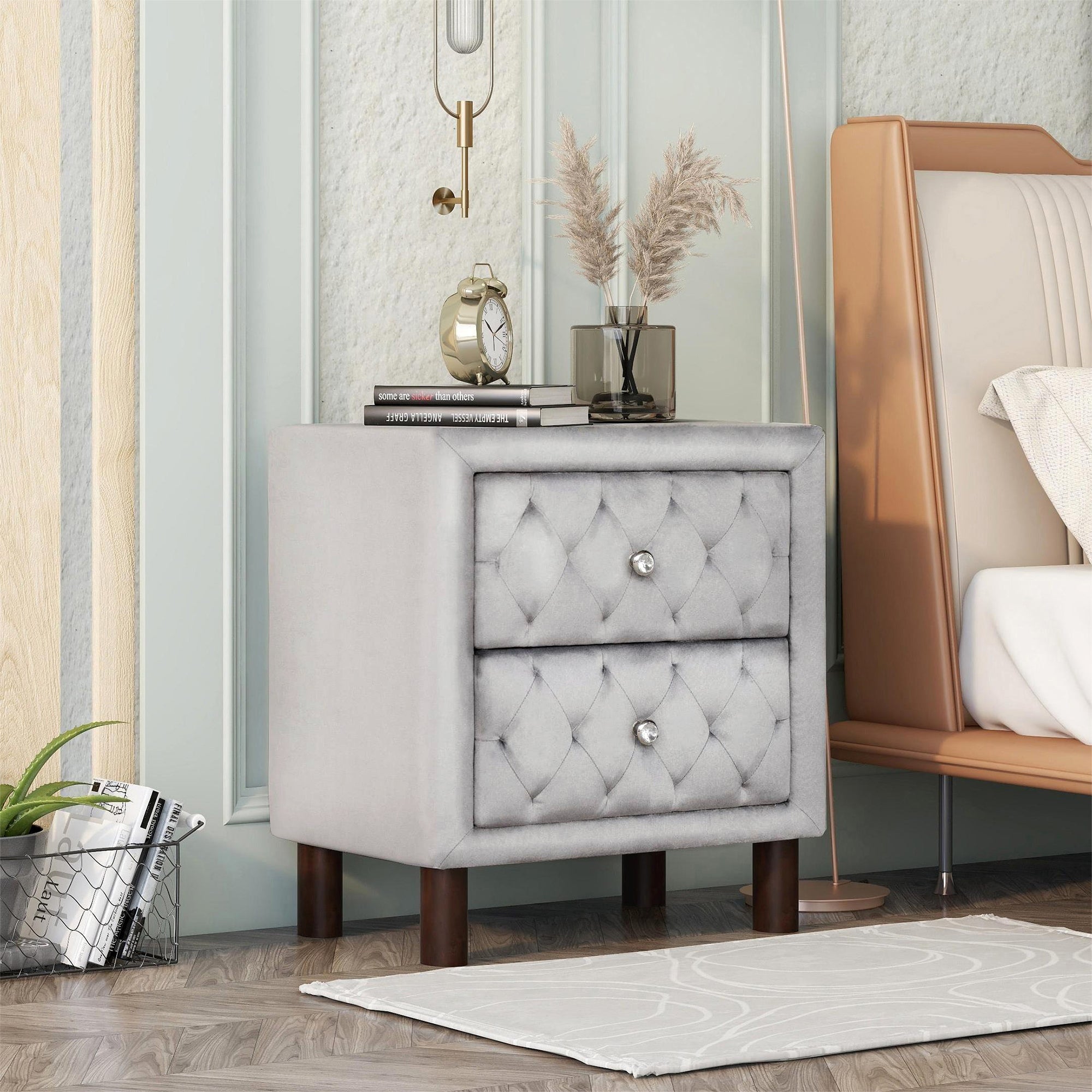 2-Drawer Upholstered Wood Nightstand