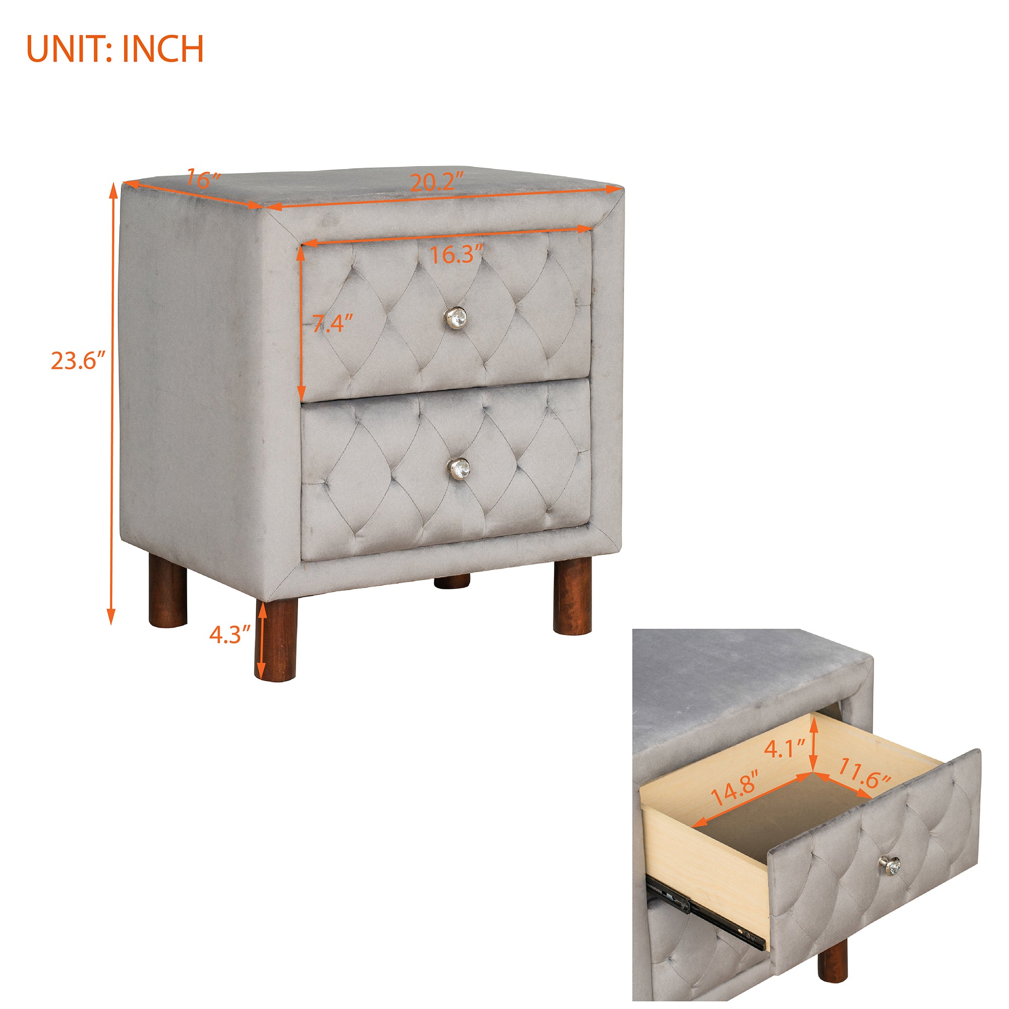 2-Drawer Upholstered Wood Nightstand