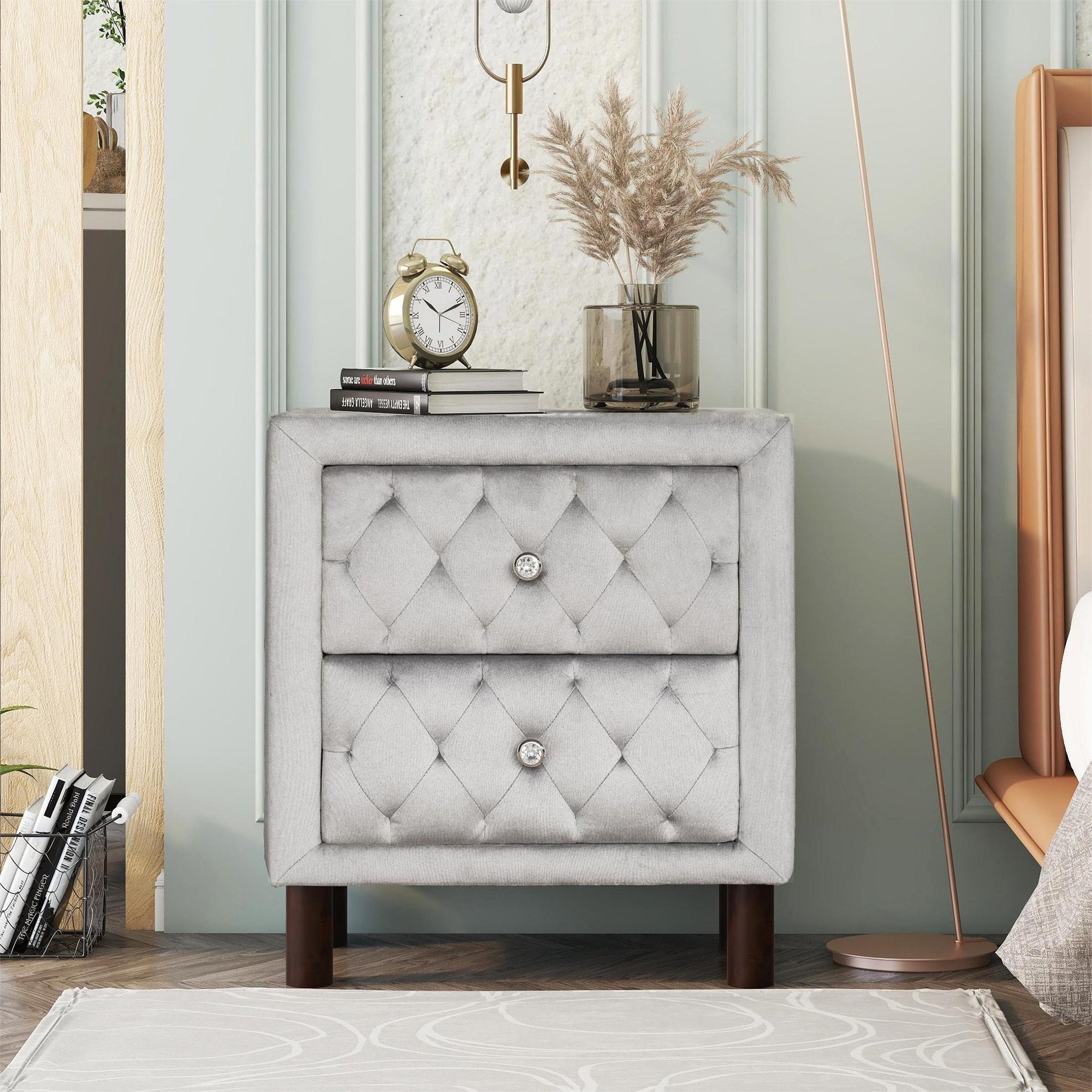 2-Drawer Upholstered Wood Nightstand