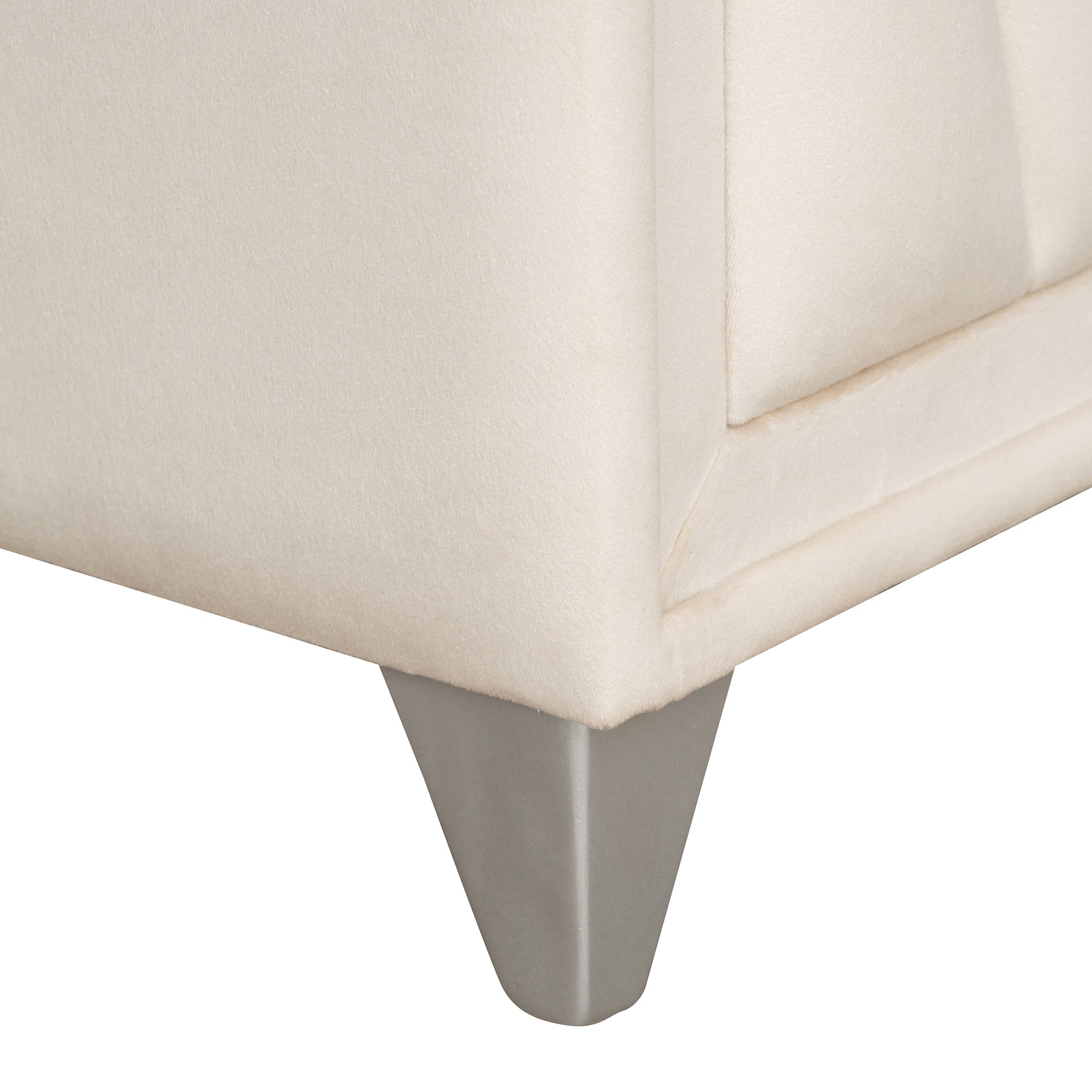 2-Drawer Wood Nightstand with Velvet Fabric and Glass Worktop