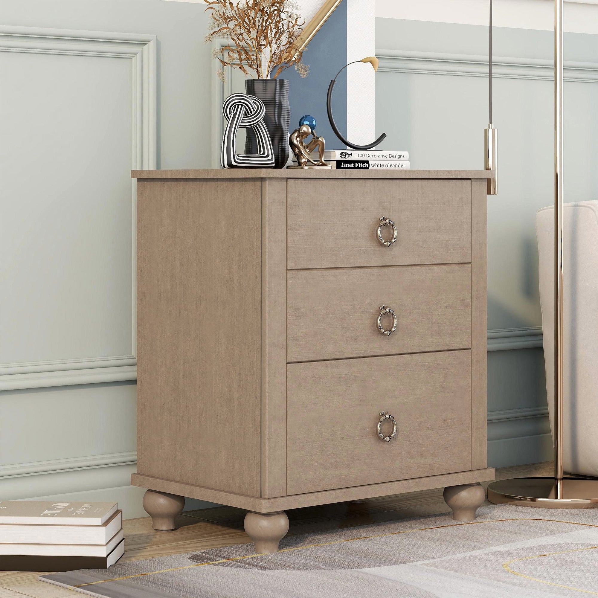 2-Drawer Wood Nightstand with Hardware