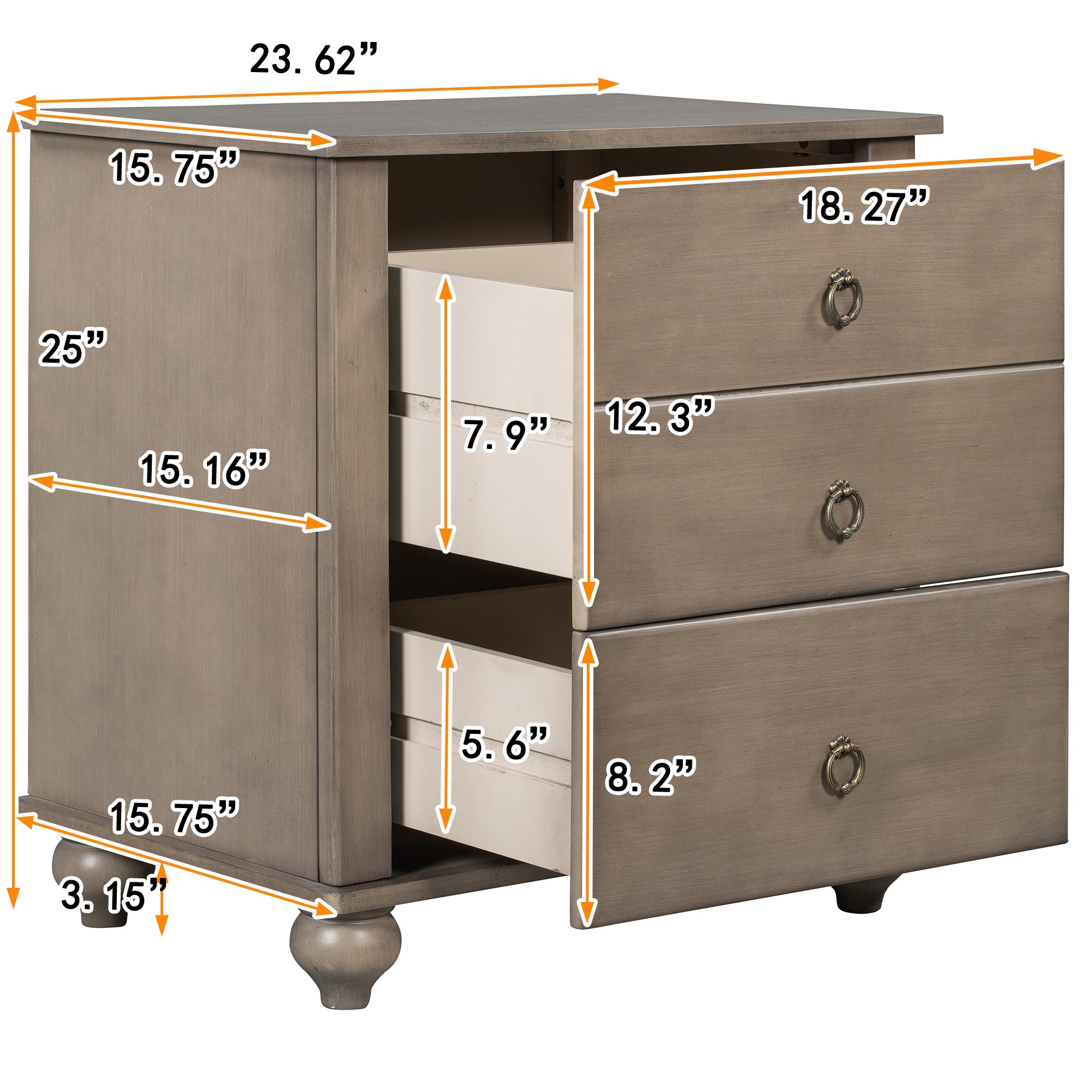 2-Drawer Wood Nightstand with Hardware