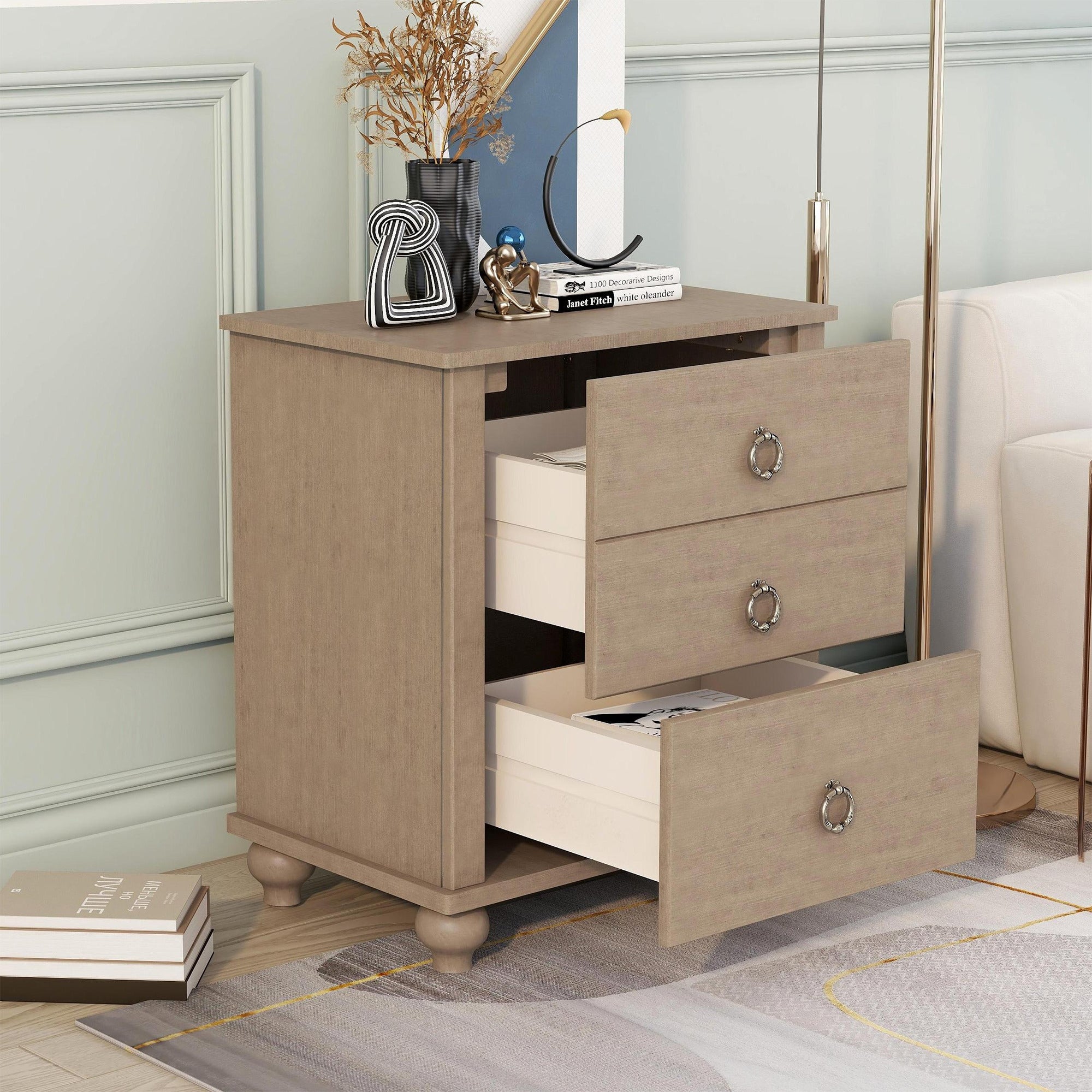 2-Drawer Wood Nightstand with Hardware