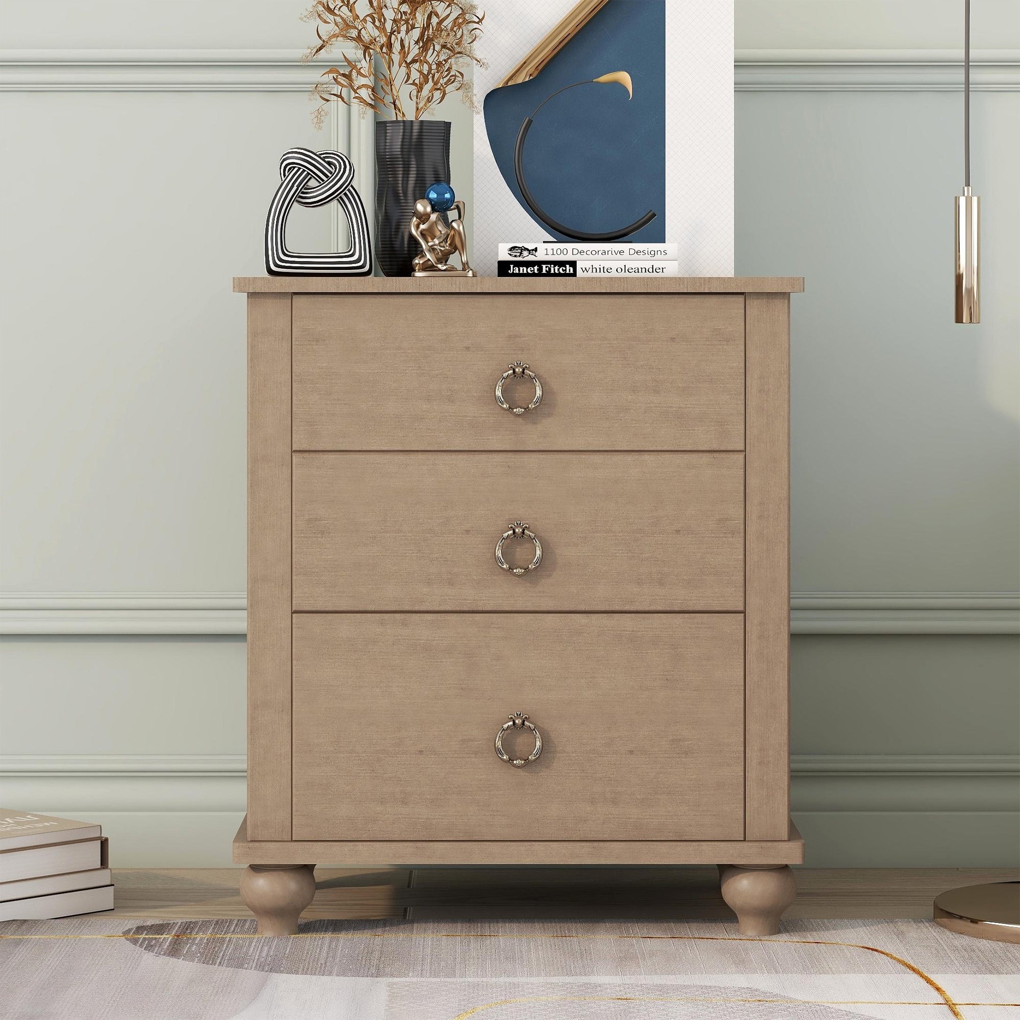 2-Drawer Wood Nightstand with Hardware