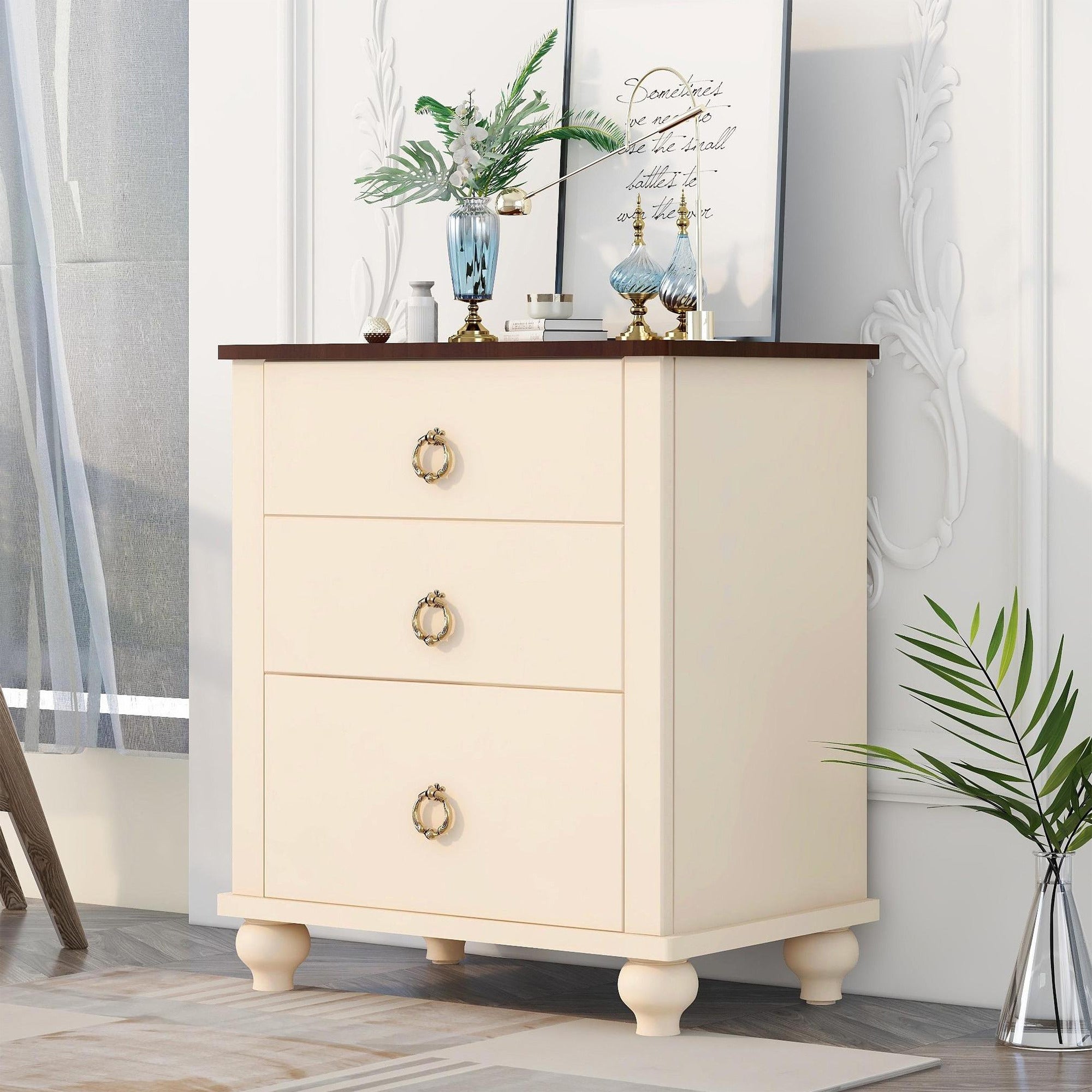 2-Drawer Wood Nightstand with Hardware