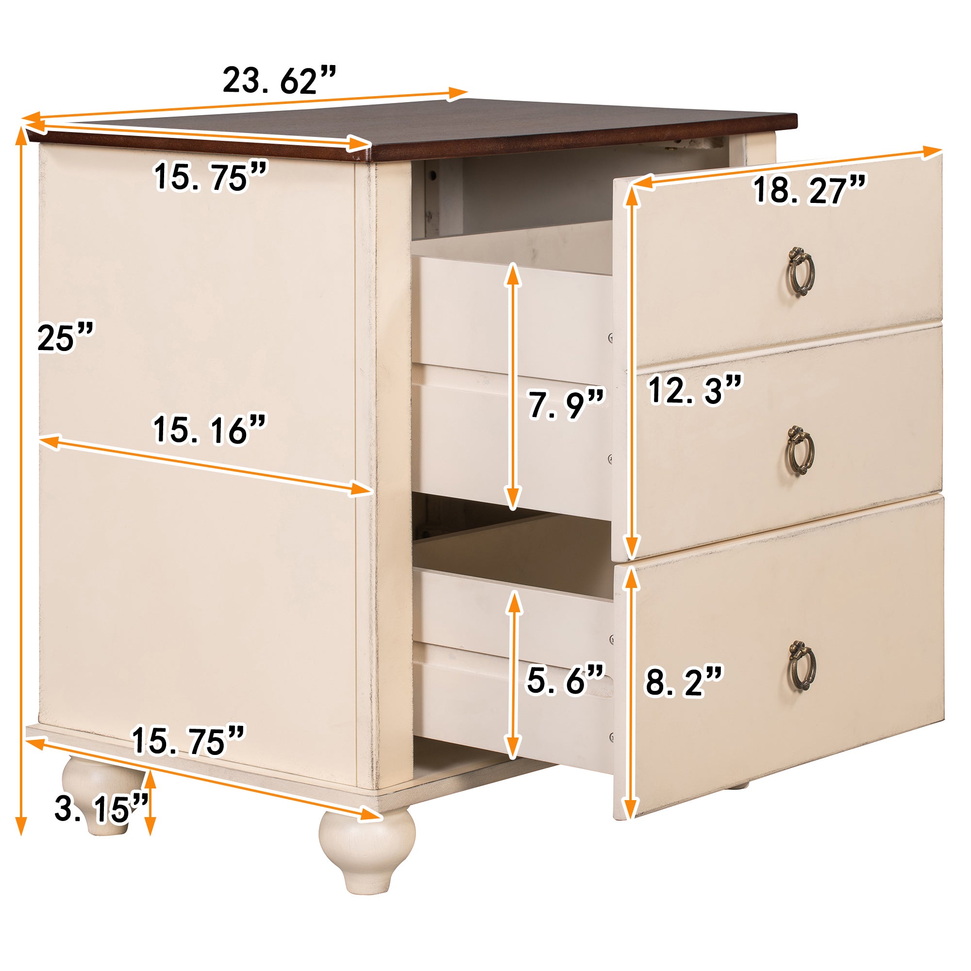 2-Drawer Wood Nightstand with Hardware