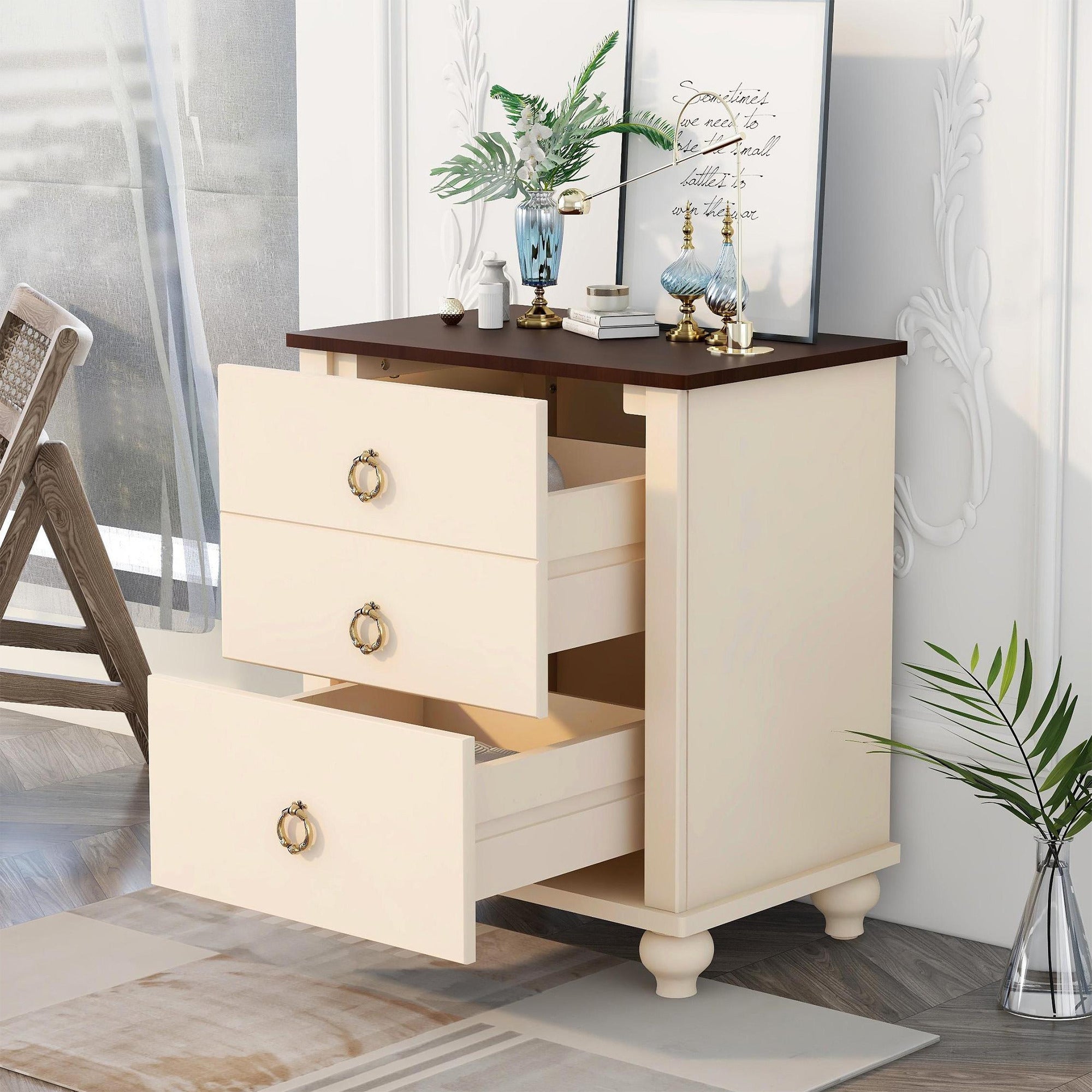 2-Drawer Wood Nightstand with Hardware