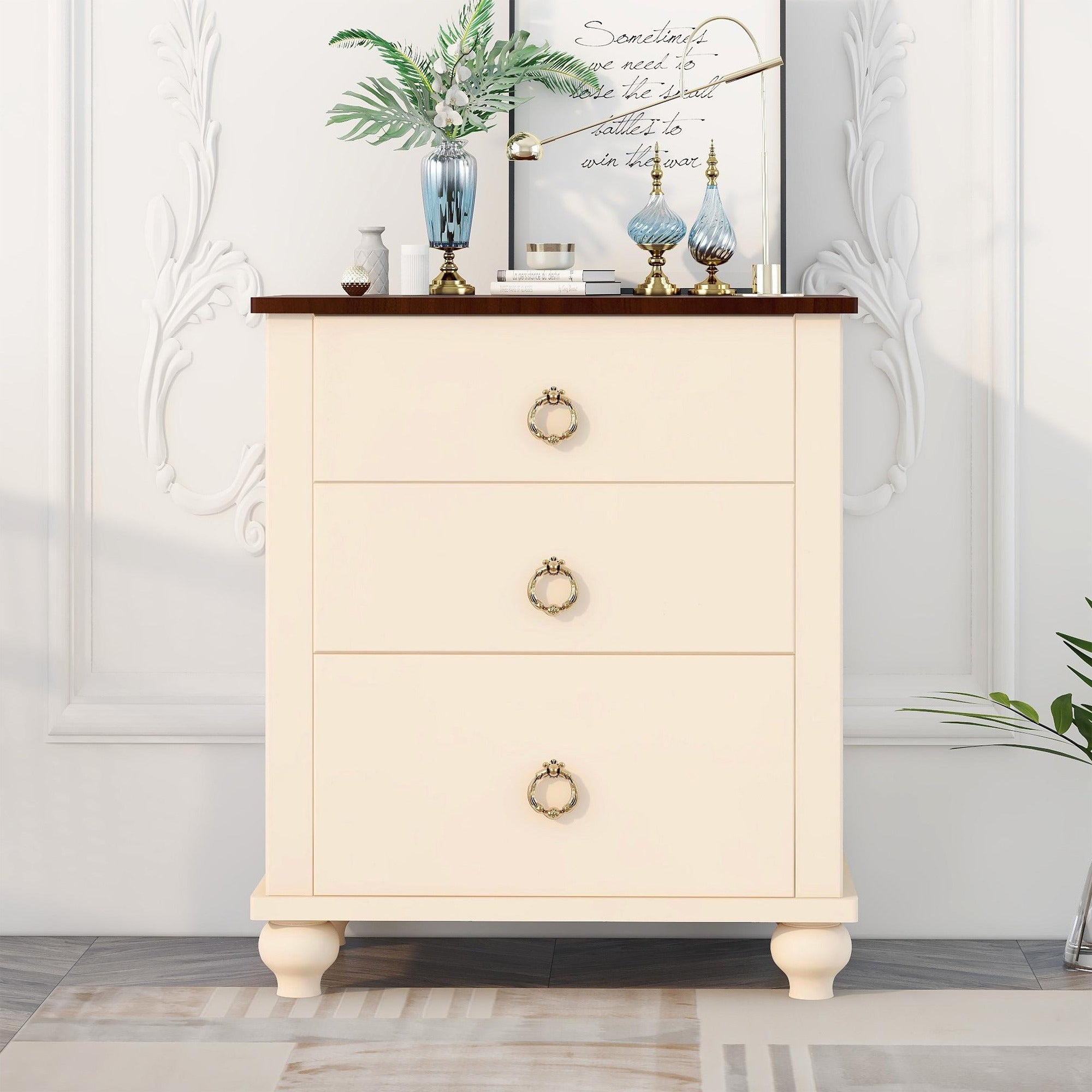 2-Drawer Wood Nightstand with Hardware