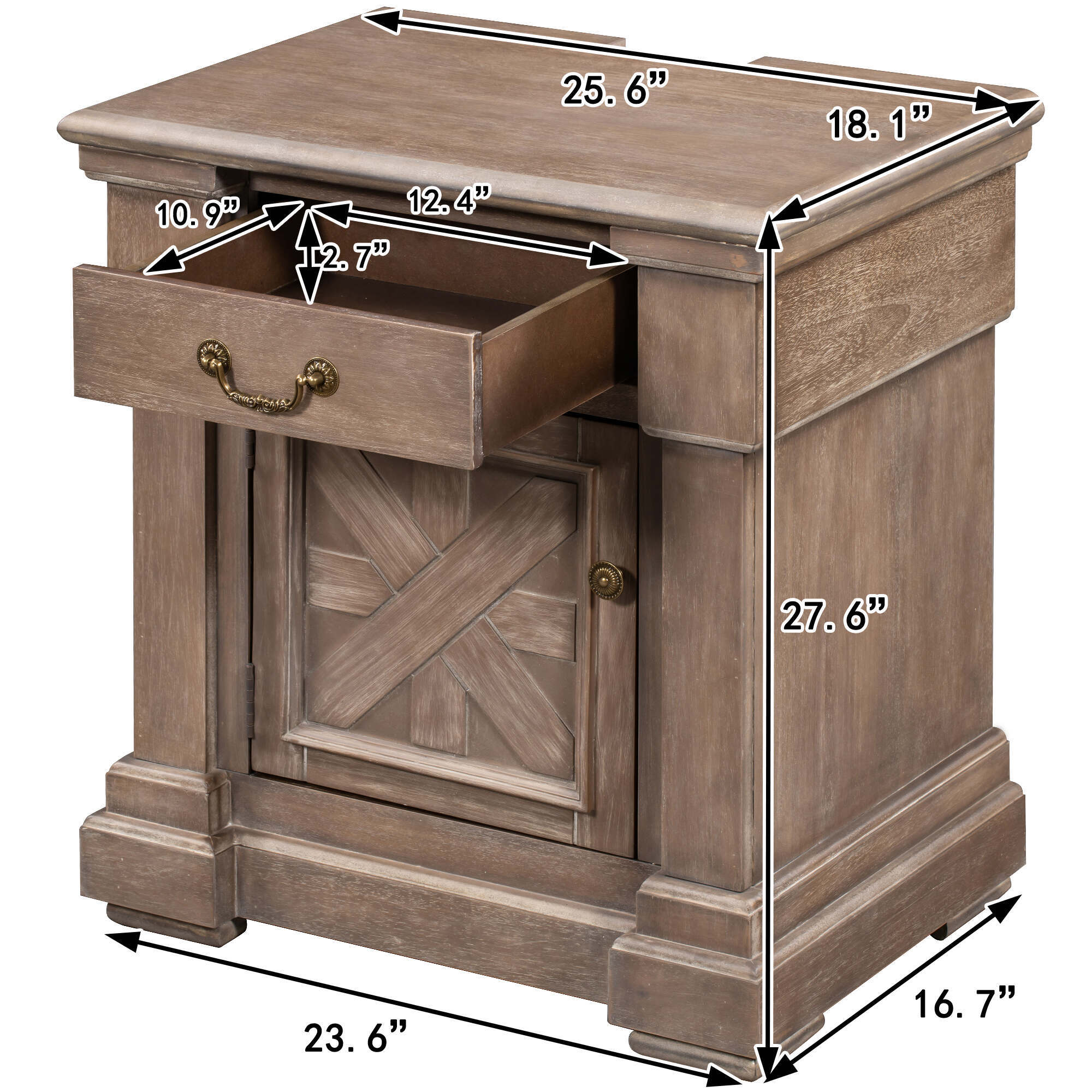 1 Drawer Wood Nightstand with USB Ports