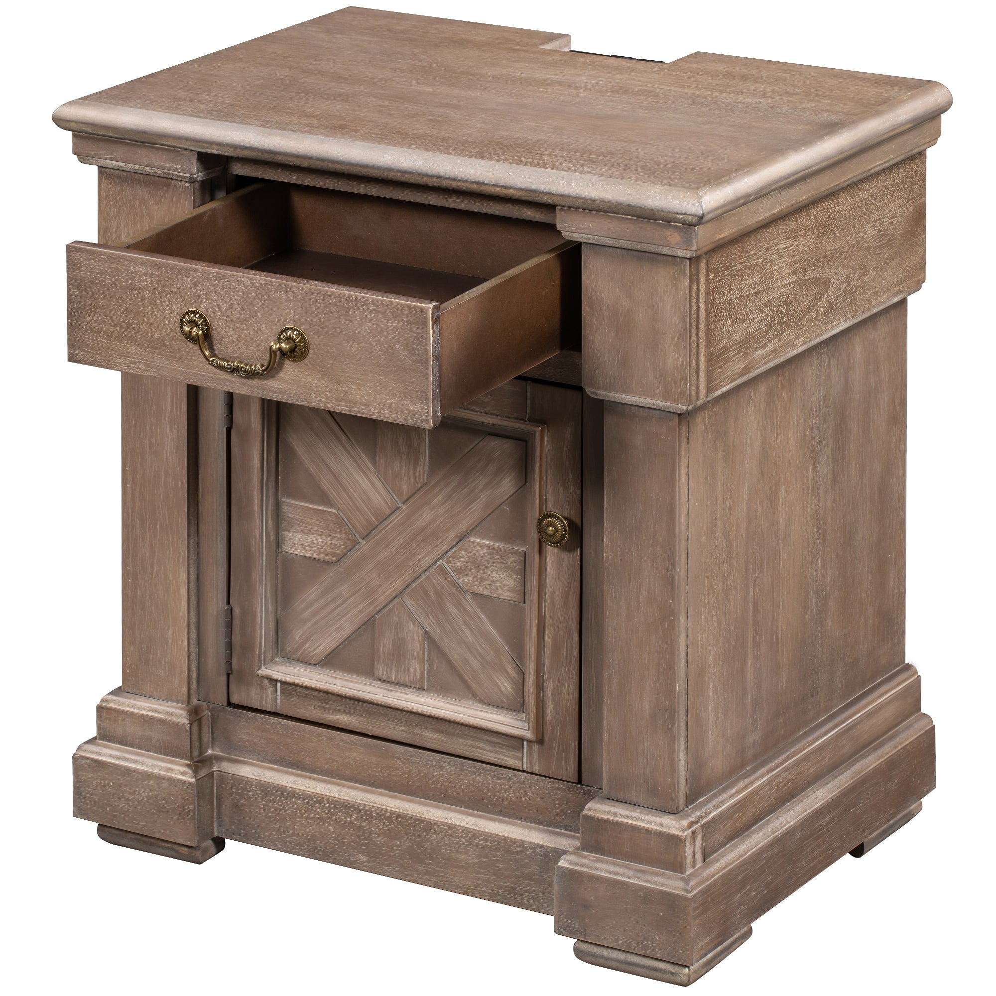 1 Drawer Wood Nightstand with USB Ports