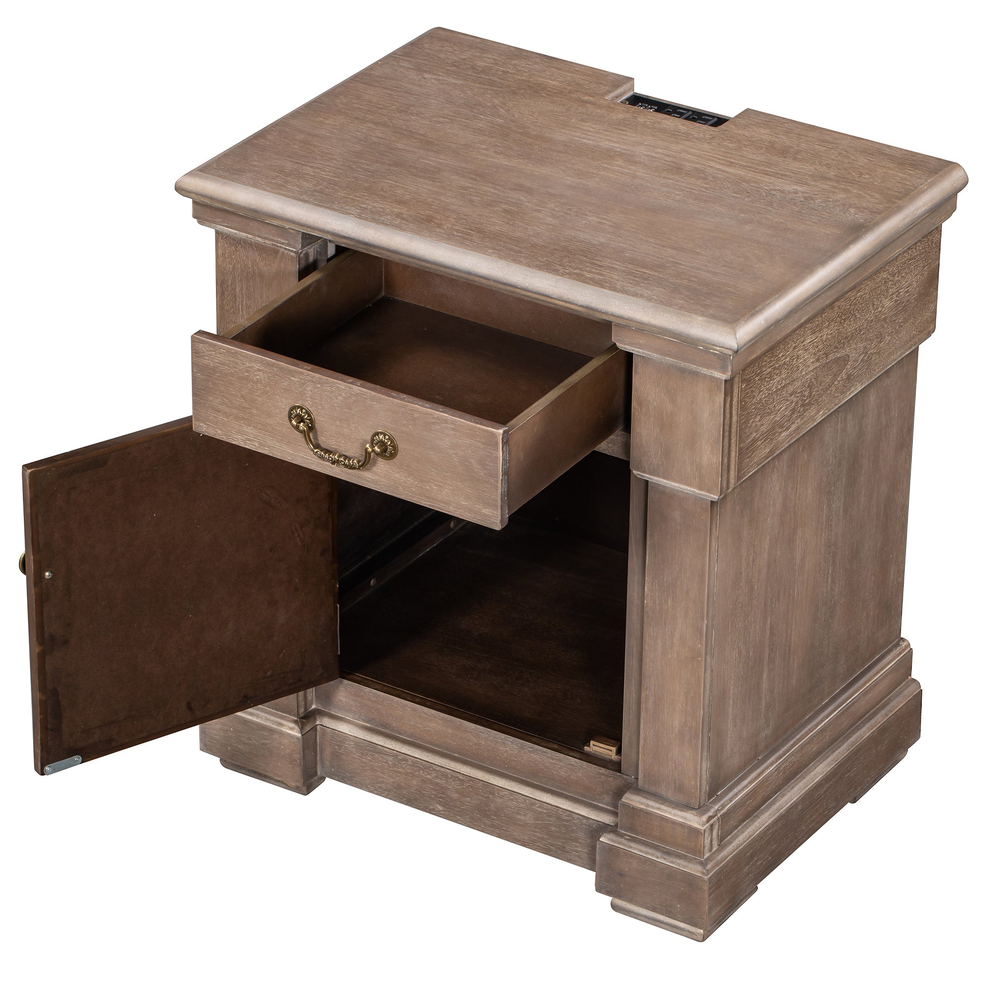 1 Drawer Wood Nightstand with USB Ports