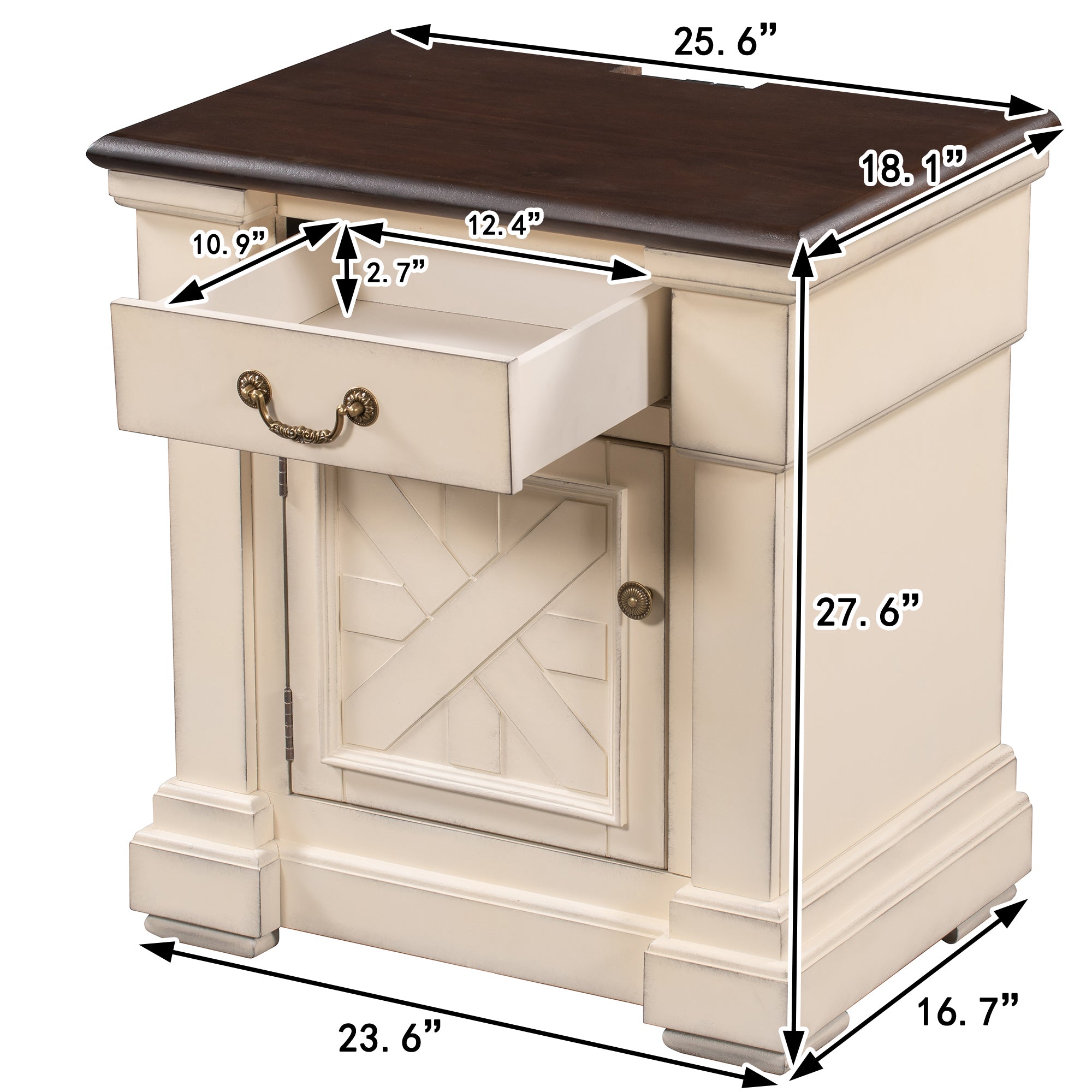 1 Drawer Wood Nightstand with USB Ports