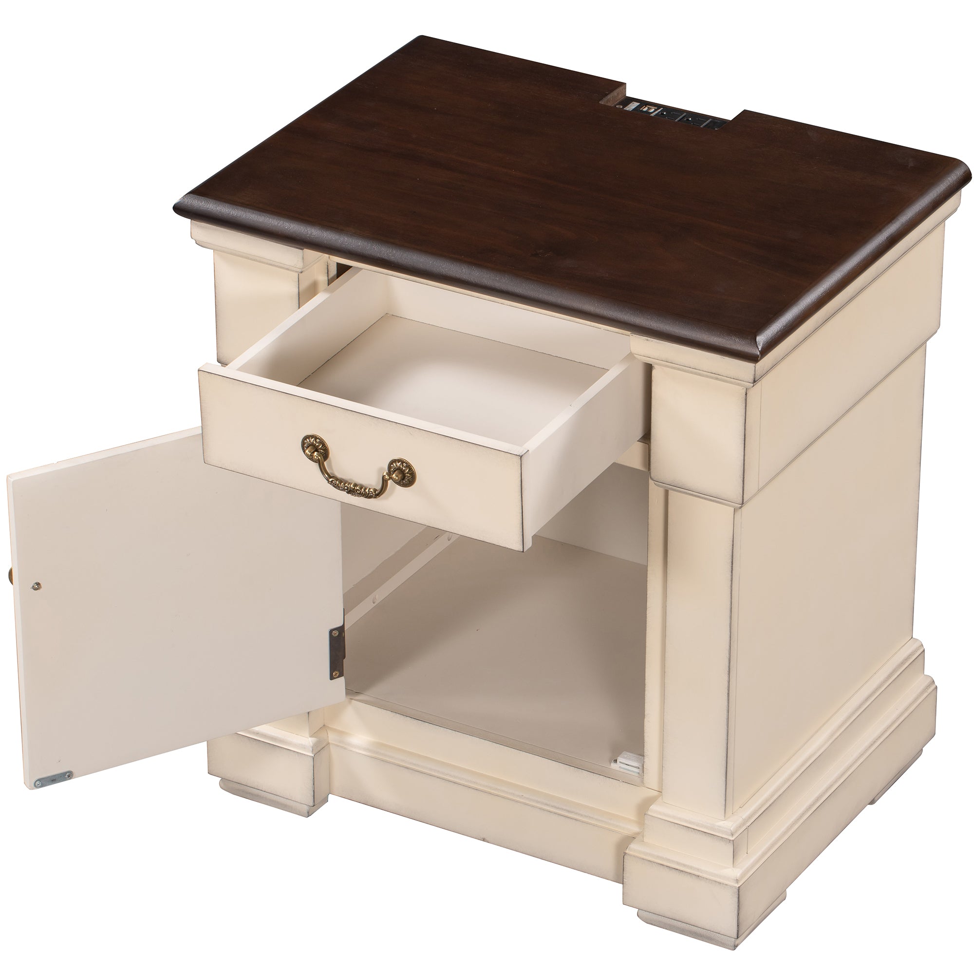 1 Drawer Wood Nightstand with USB Ports