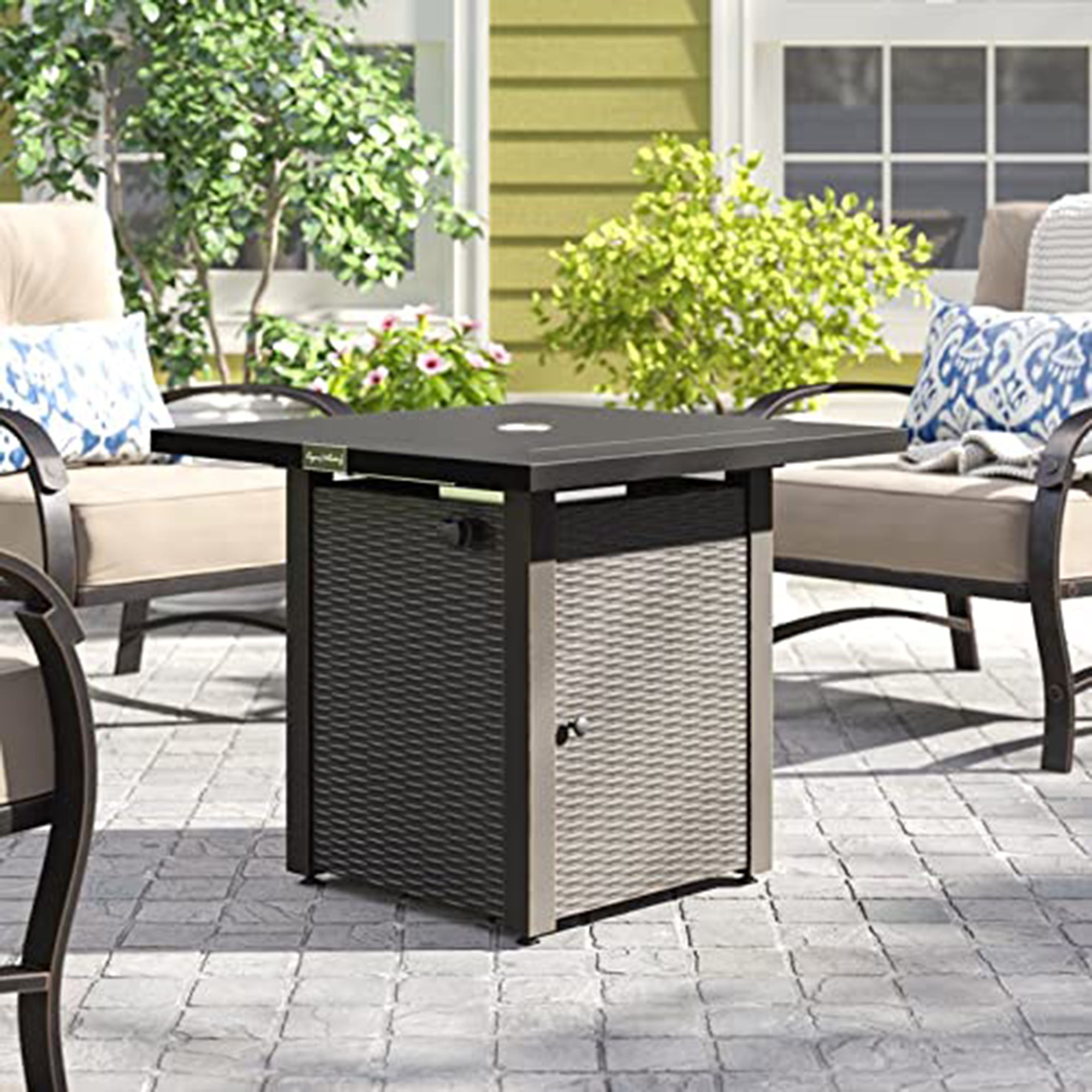 Square Stainless Steel Outdoor Fire Pit Table with Lid