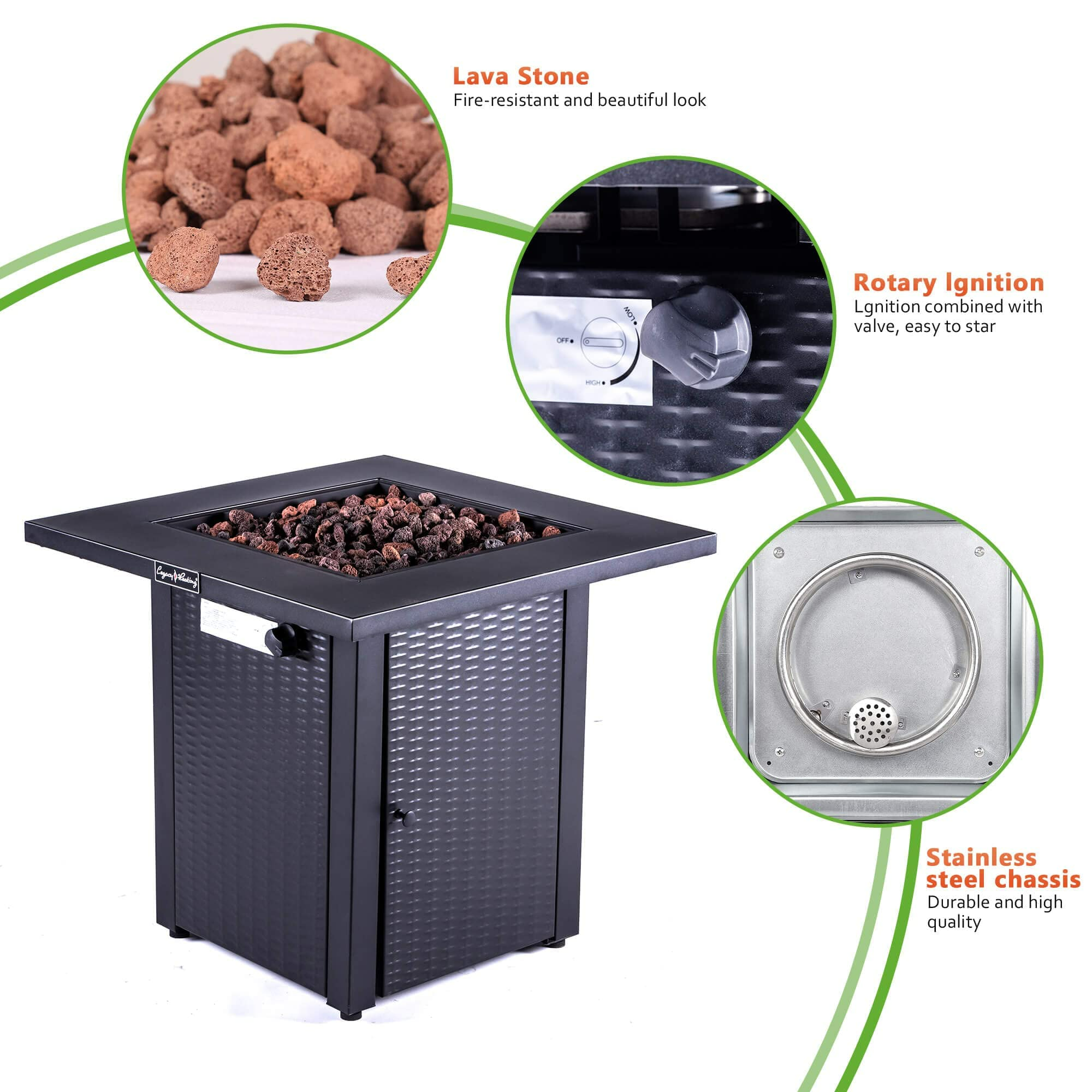 Square Stainless Steel Outdoor Fire Pit Table with Lid