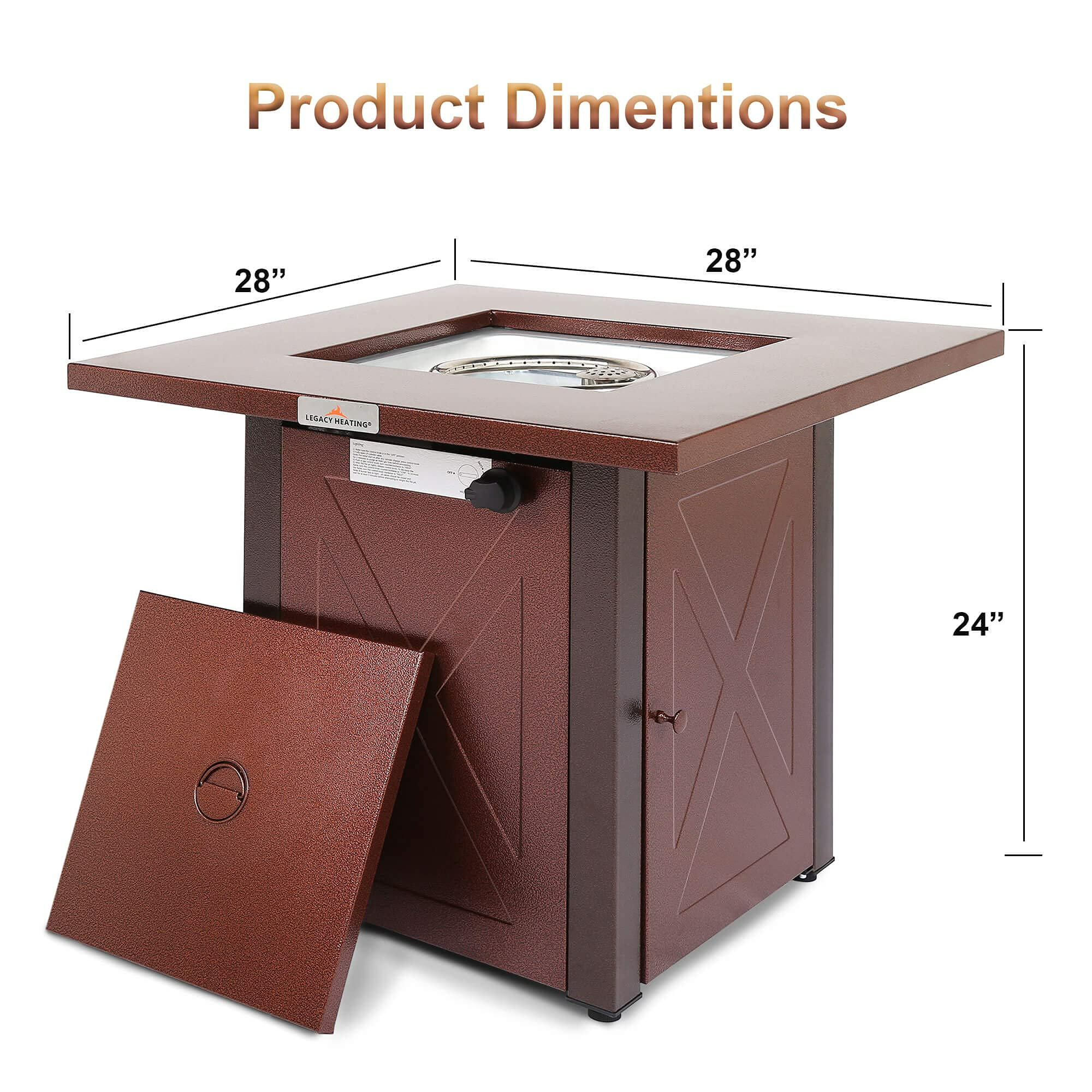 Square Stainless Steel Outdoor Fire Pit Table with Lid