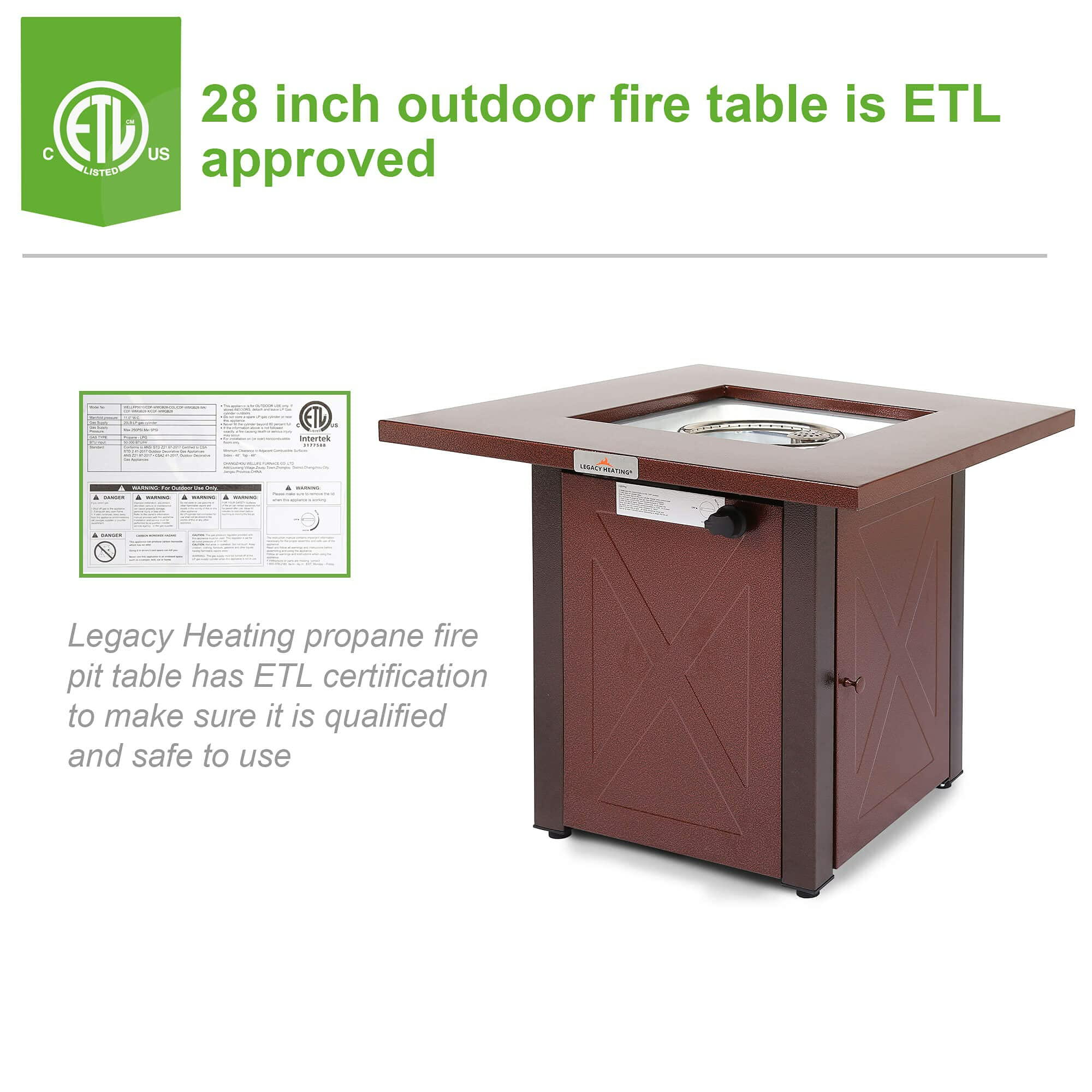 Square Stainless Steel Outdoor Fire Pit Table with Lid