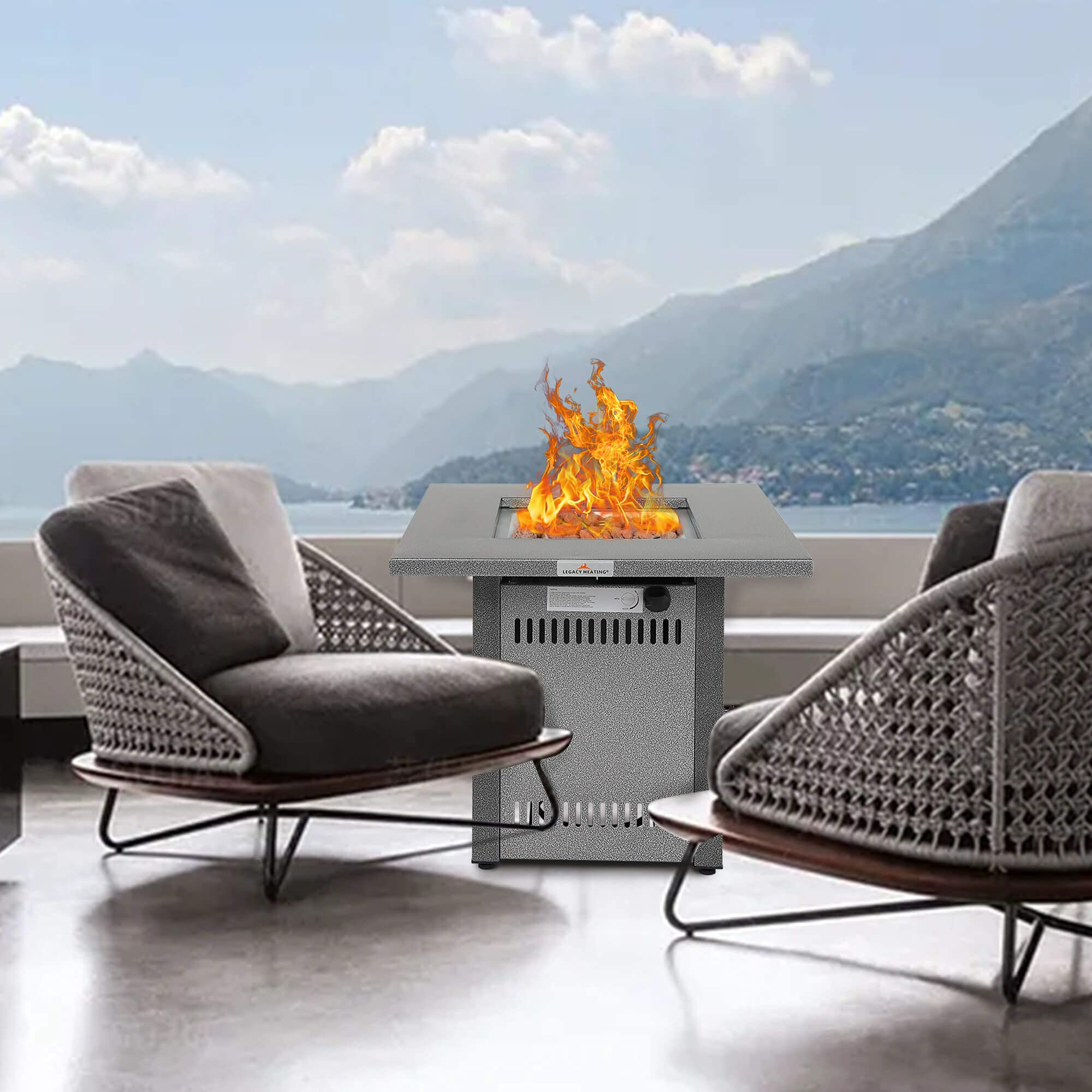 Square Stainless Steel Outdoor Fire Pit Table with Lid