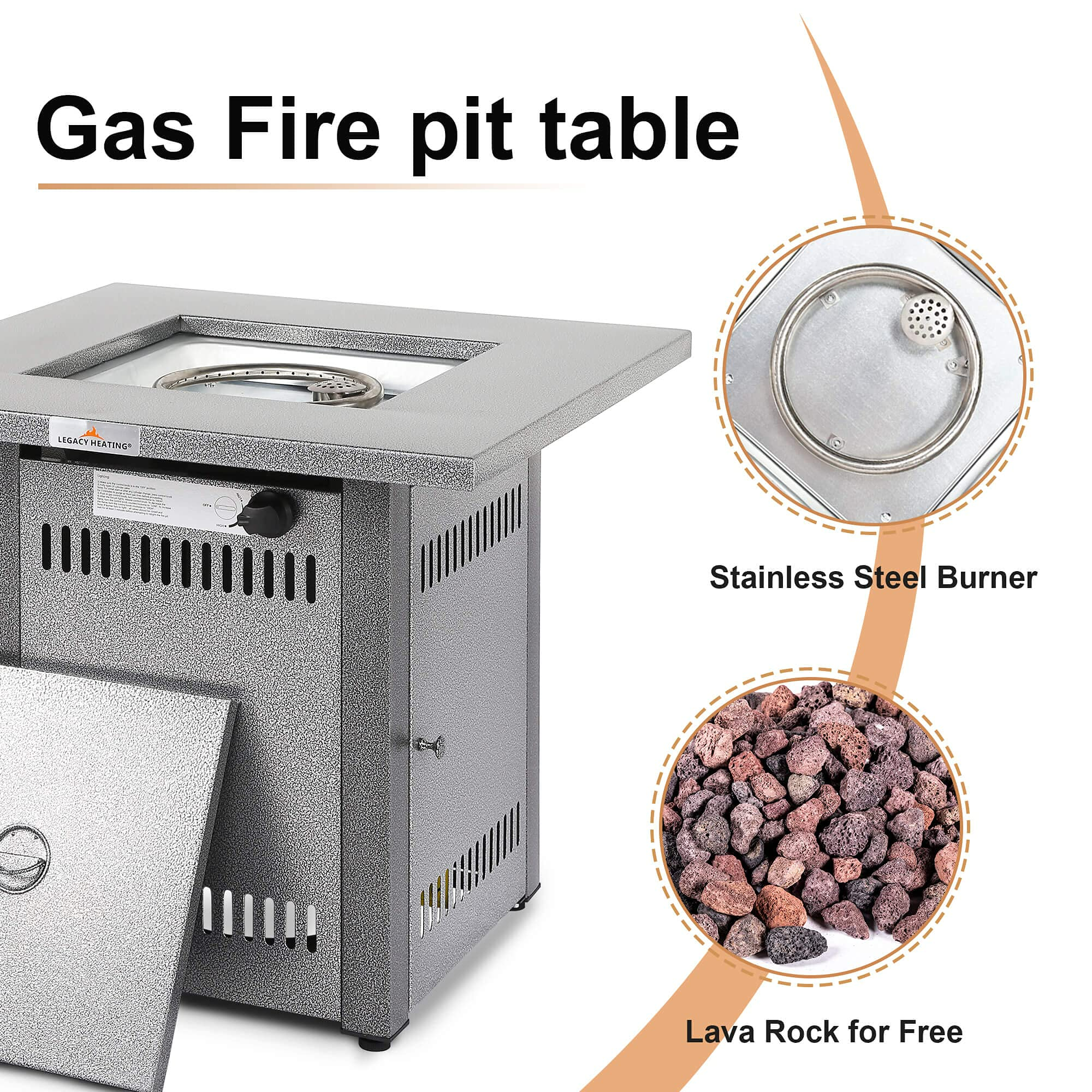 Square Stainless Steel Outdoor Fire Pit Table with Lid