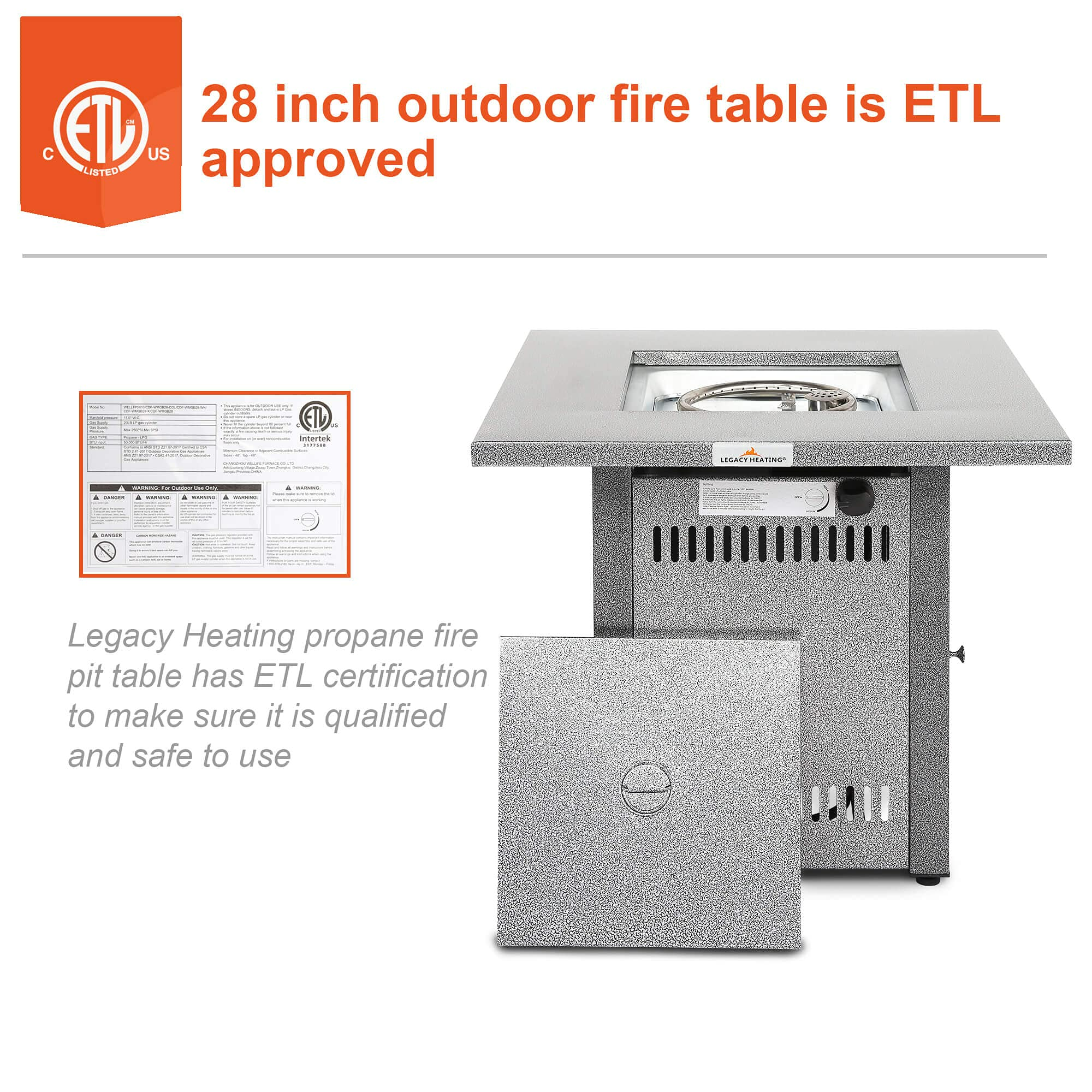 Square Stainless Steel Outdoor Fire Pit Table with Lid