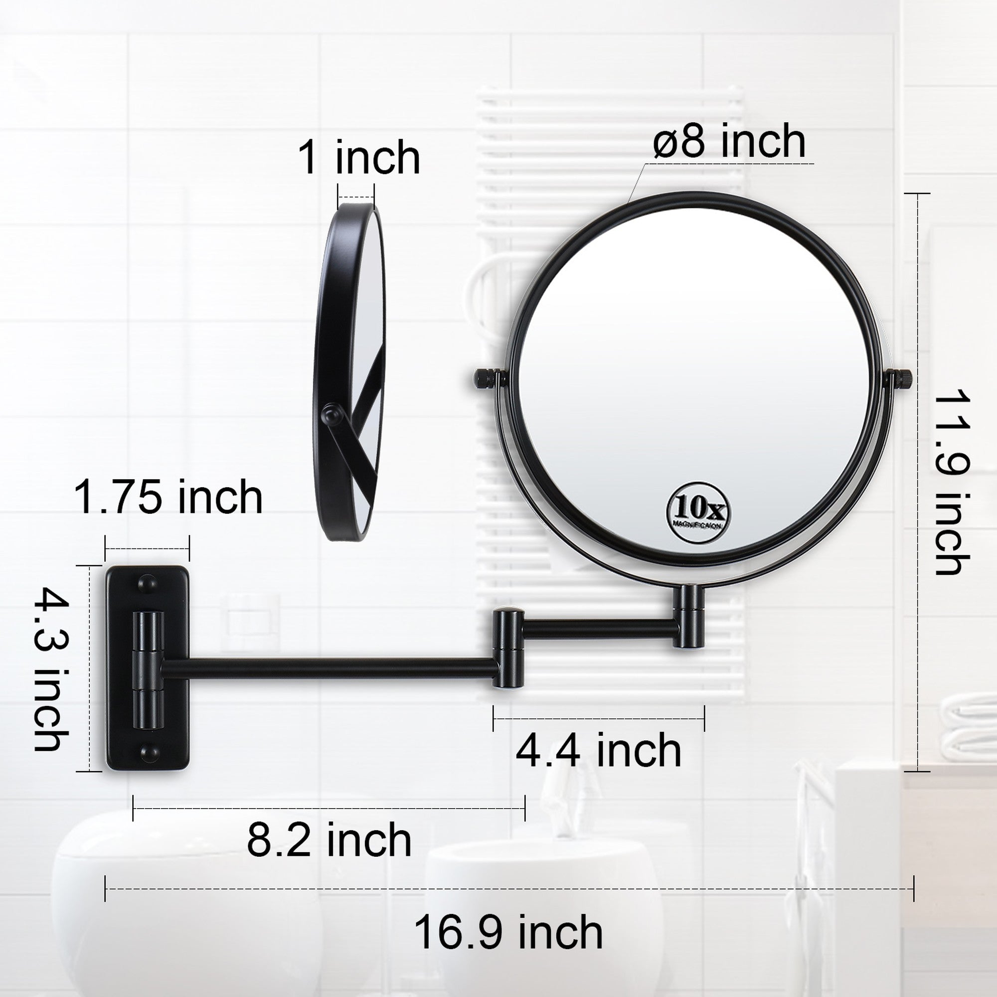 17 inch Double-Sided Anti-Fog Wall Mounted Bathroom Mirror