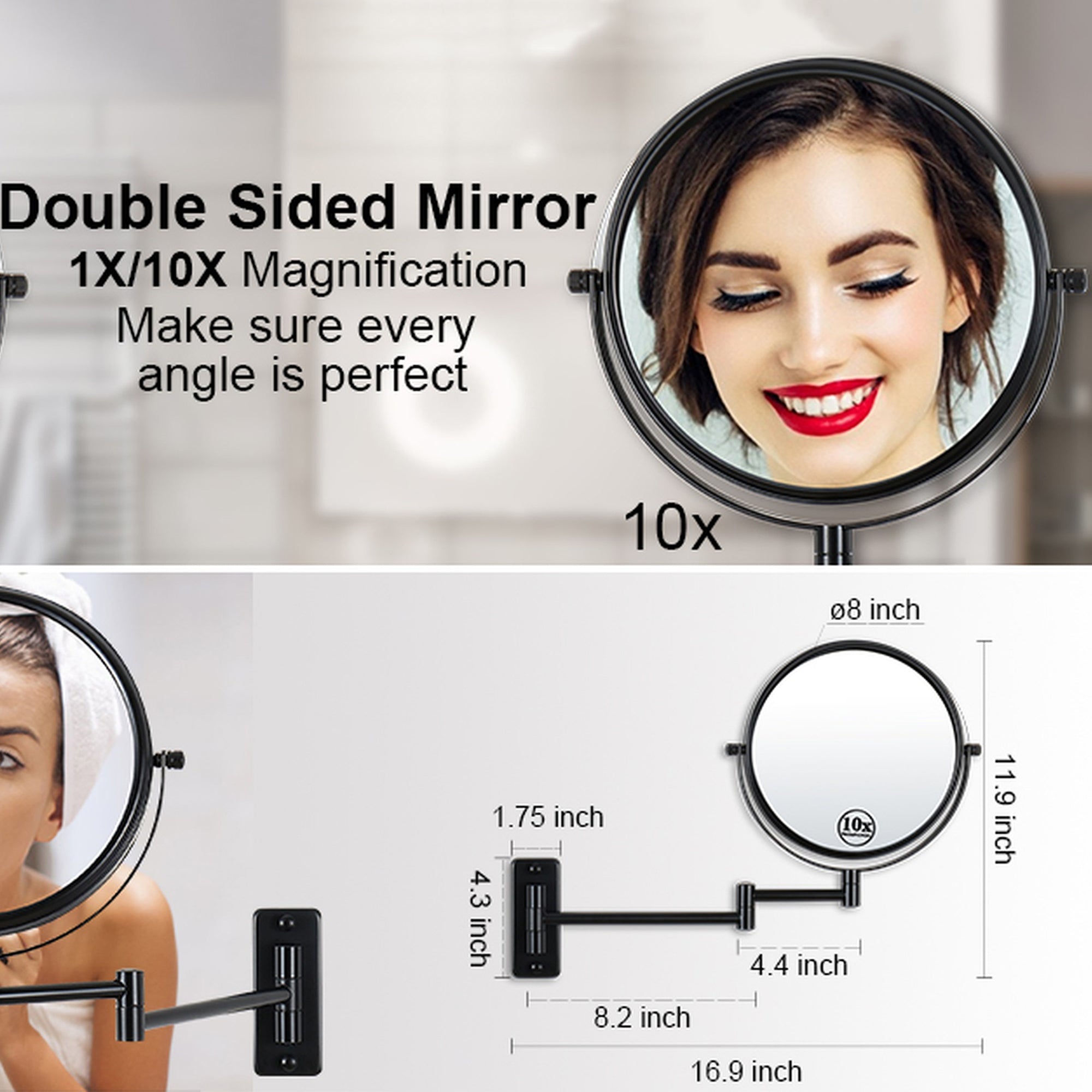 17 inch Double-Sided Anti-Fog Wall Mounted Bathroom Mirror